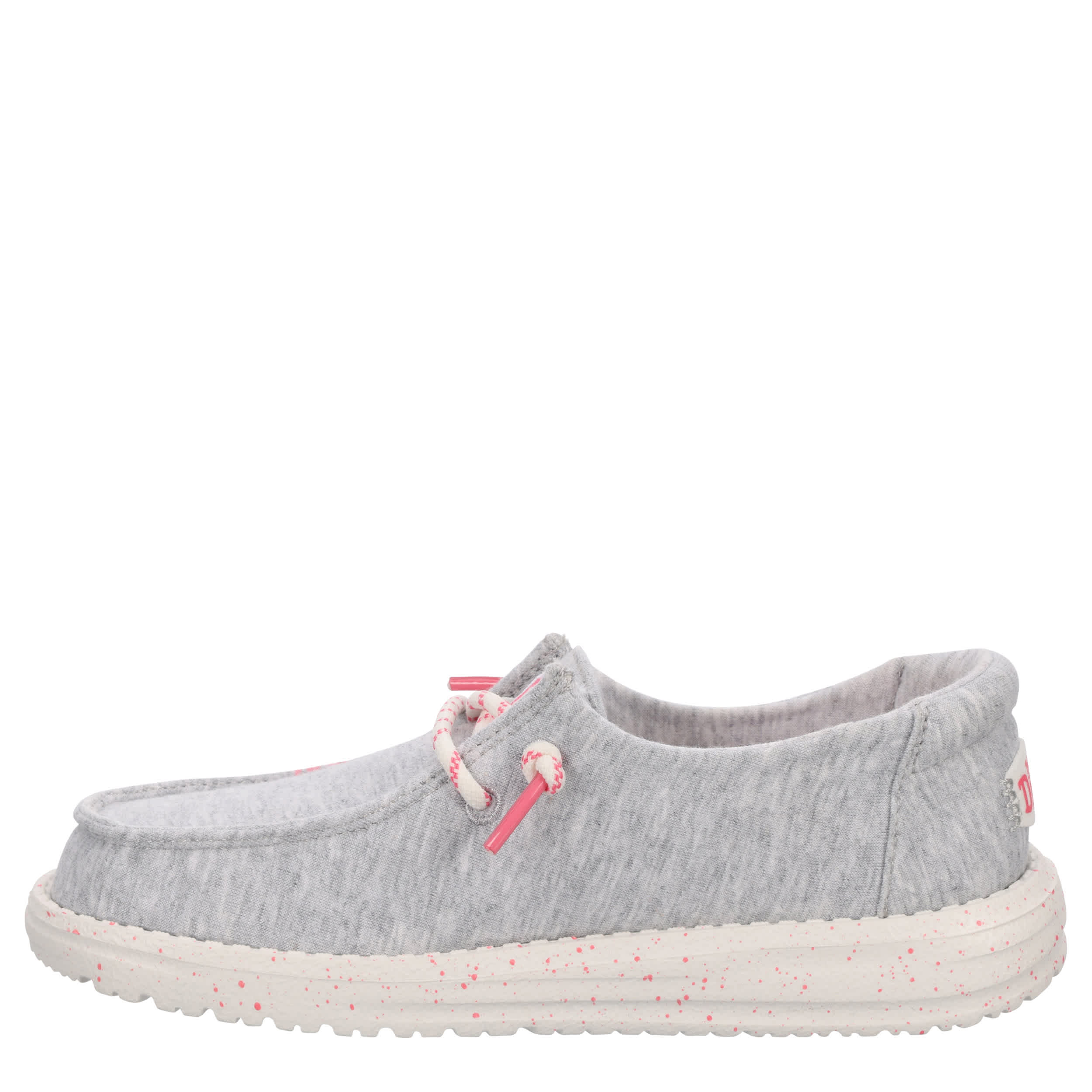 HEYDUDE-GIRLS WENDYYOUTH STRETCH JERSEY SLIP ON SNEAKER-GREY & PINK