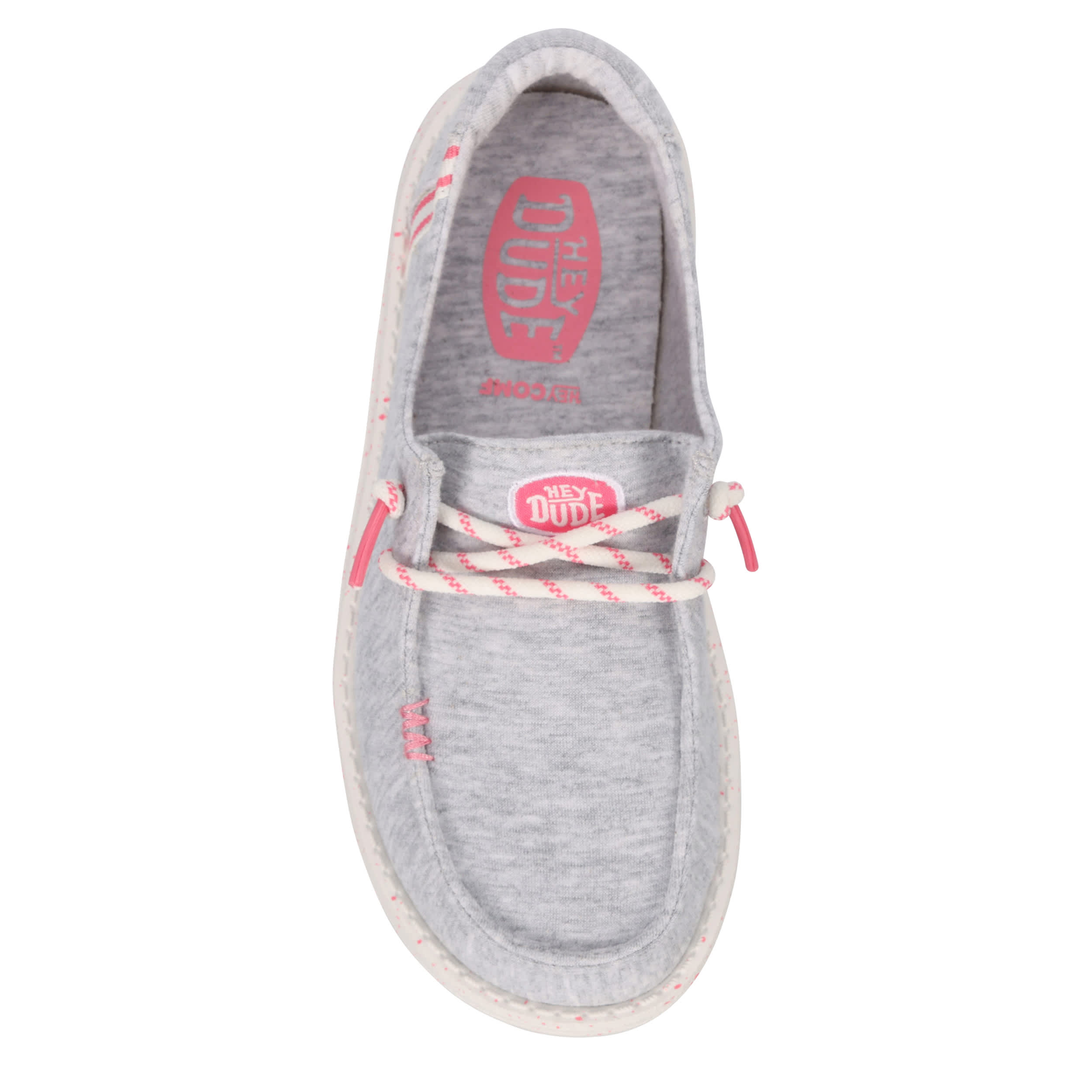 HEYDUDE-GIRLS WENDYYOUTH STRETCH JERSEY SLIP ON SNEAKER-GREY & PINK