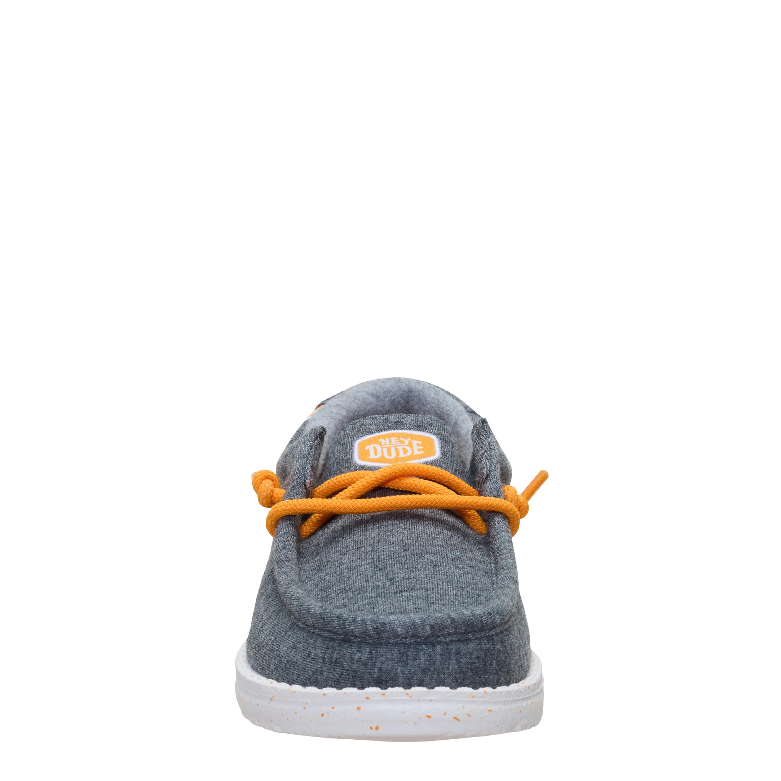 HEYDUDE-BOYS WALLY YOUTH STRETCH JERSEY SLIP ON SNEAKER-DARK GREY & ORANGE