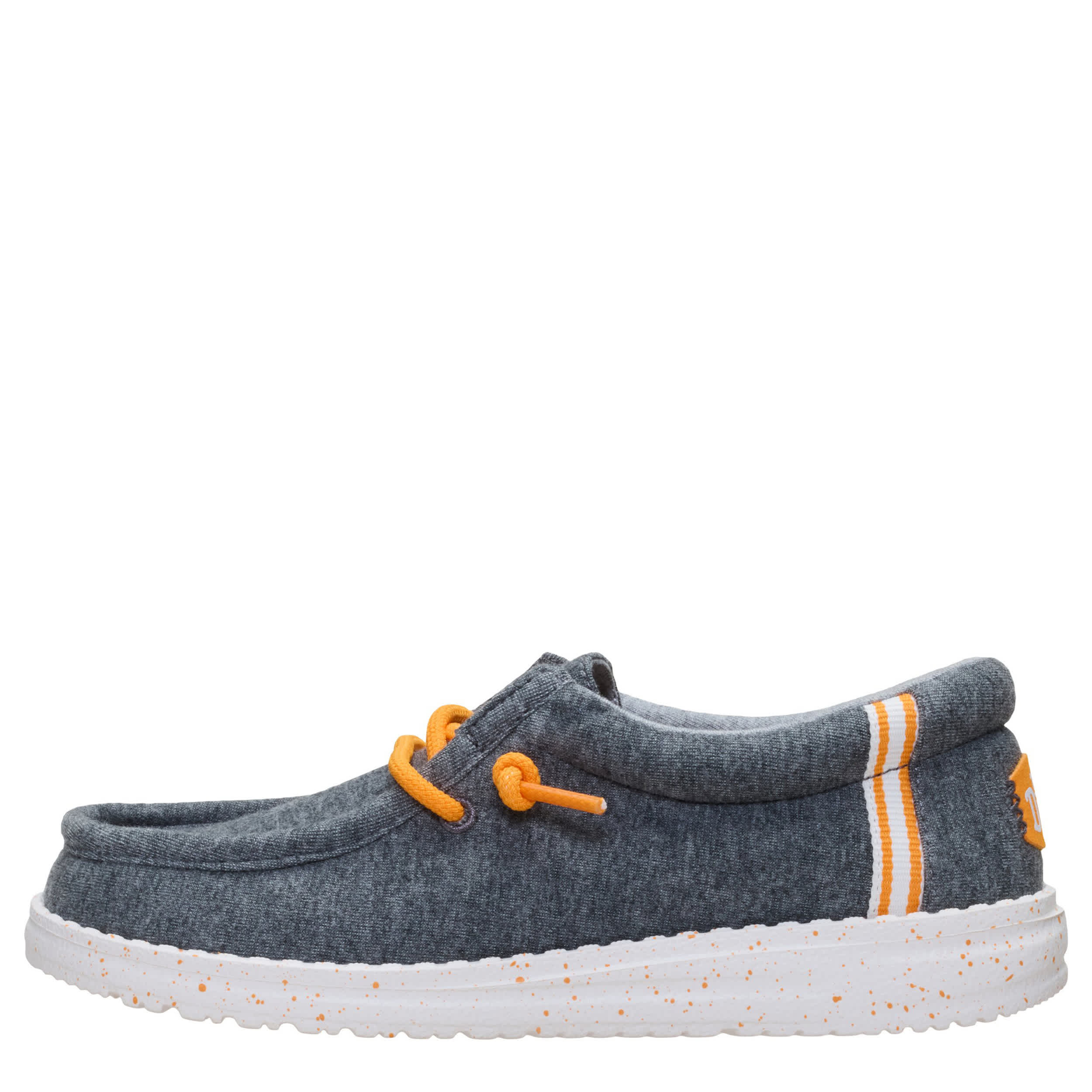 HEYDUDE-BOYS WALLY YOUTH STRETCH JERSEY SLIP ON SNEAKER-DARK GREY & ORANGE