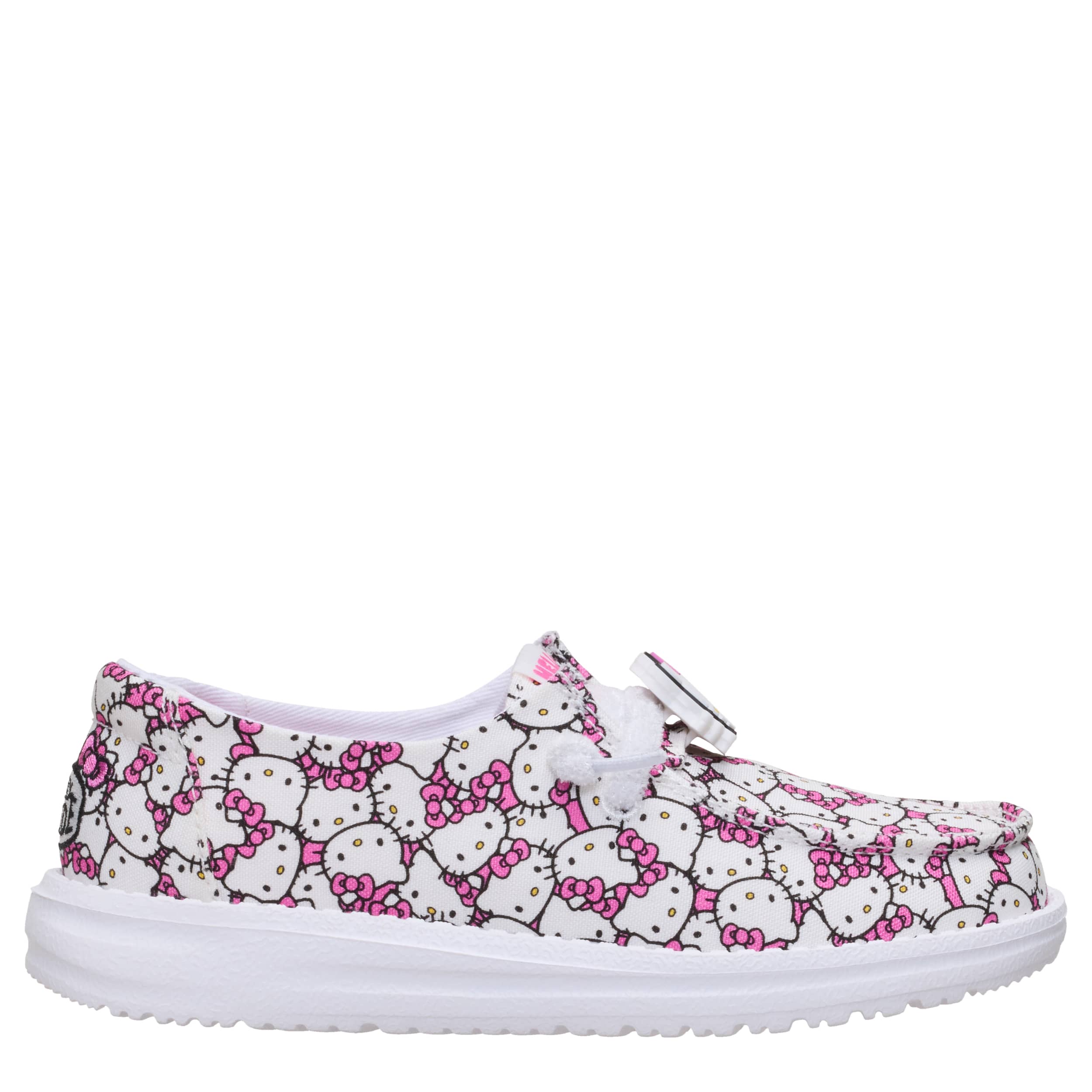 HEYDUDE-GIRLS WENDY YOUTH HELLO KITTY SLIP ON SNEAKER-PINK & WHITE