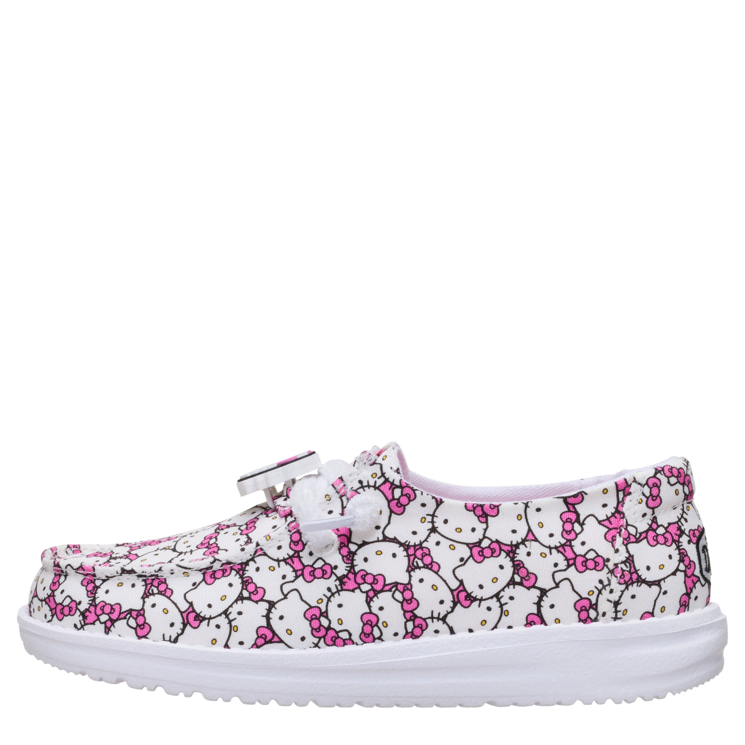 HEYDUDE-GIRLS WENDY YOUTH HELLO KITTY SLIP ON SNEAKER-PINK & WHITE