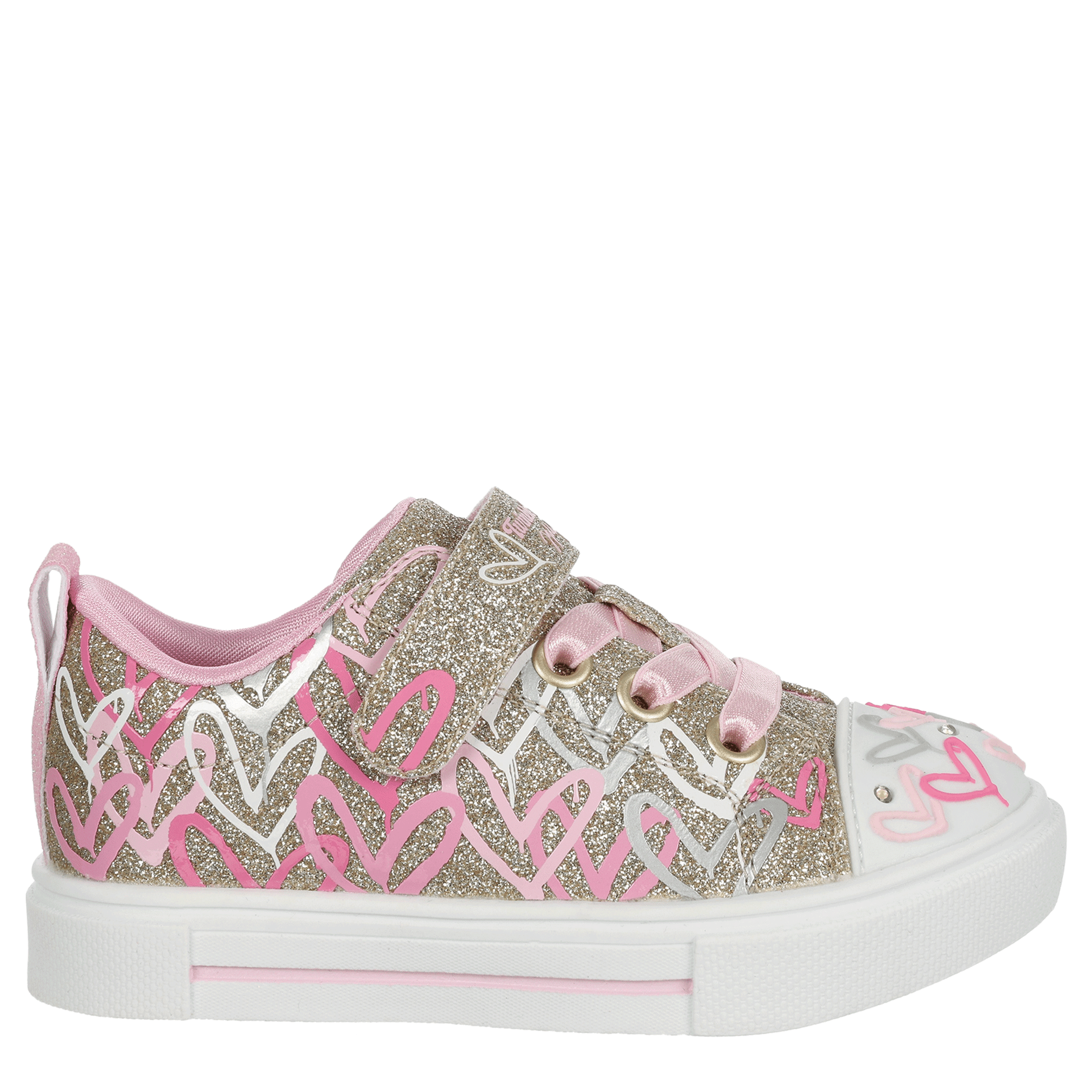 SKECHERS-GIRLS TODDLER TWINKLE SPARKS LOVE MEDLEY SNEAKER-GOLD & MULTICOLOR