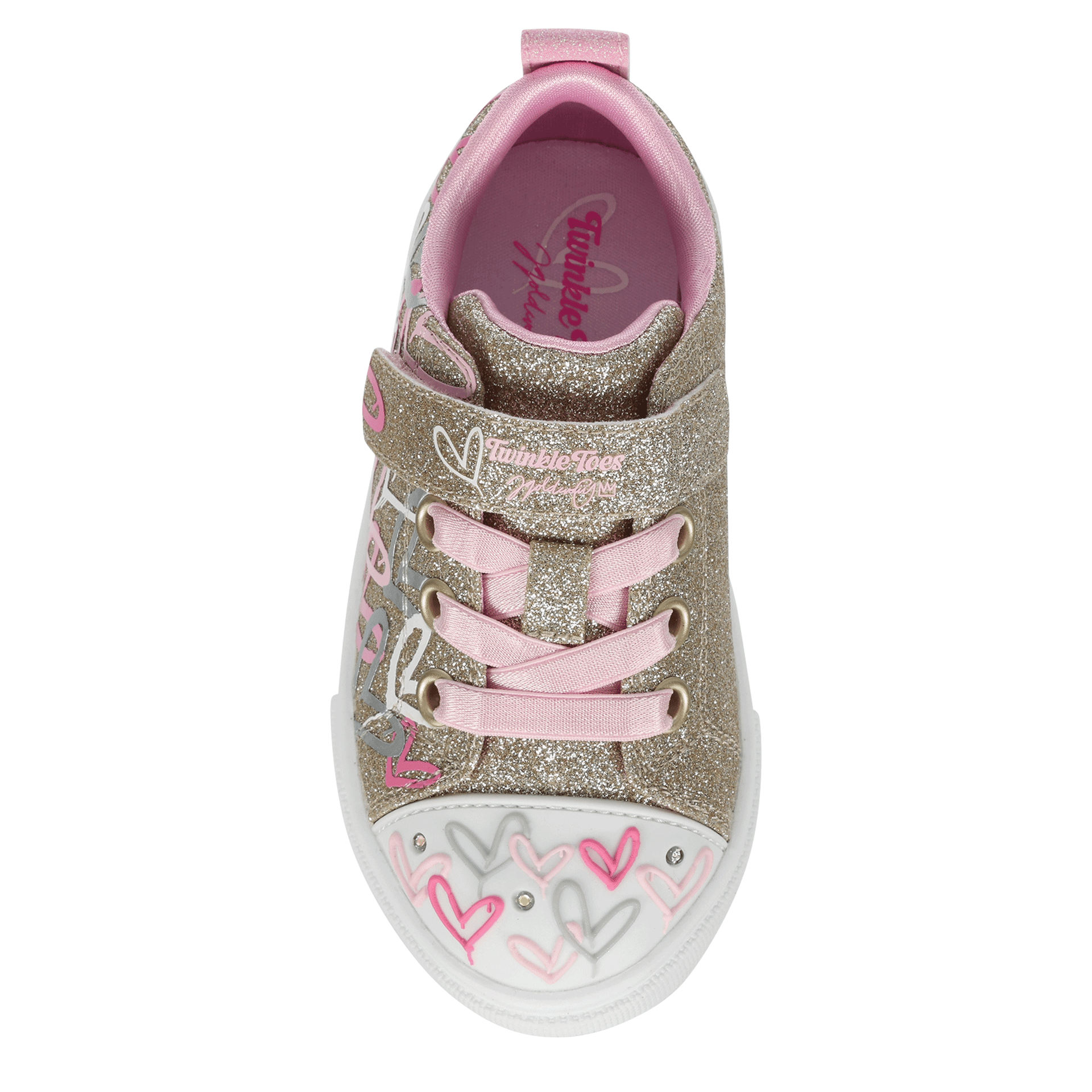 SKECHERS-GIRLS TODDLER TWINKLE SPARKS LOVE MEDLEY SNEAKER-GOLD & MULTICOLOR