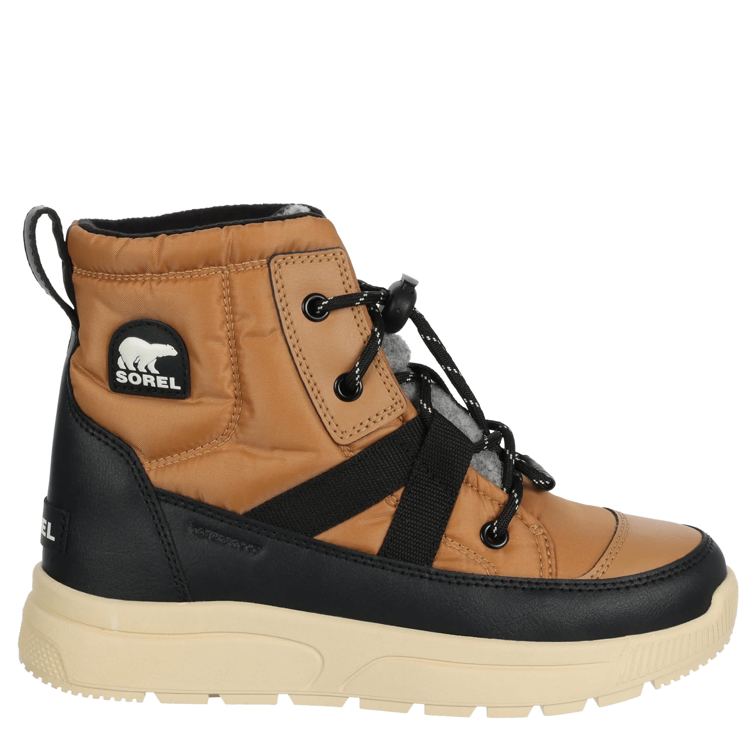 SOREL-BOYS BIG KID WHITNEY III MID WP SNOW BOOT-COGNAC & BLACK