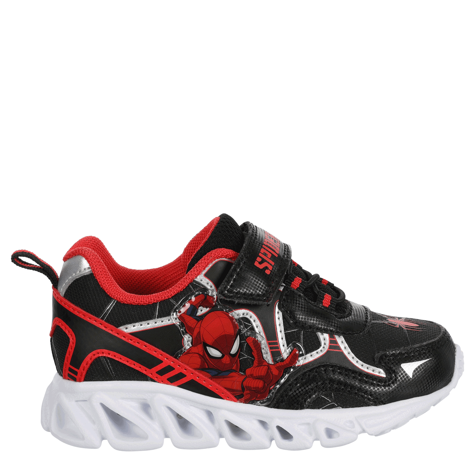 SPIDERMAN-BOYS TODDLER-LITTLE KID SPIDERMAN LIGHT UP SNEAKER-BLACK & RED