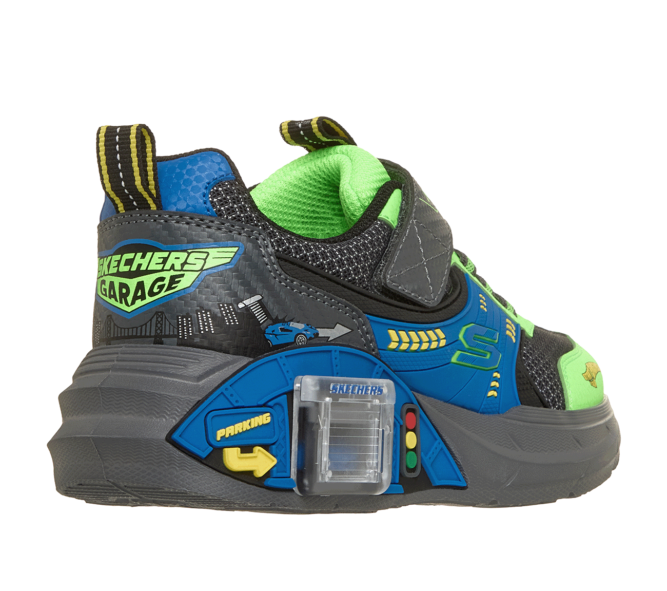 SKECHERS-BOYS LITTLE-BIG KID GARAGE SNEAKER-DARK GREY & LIME