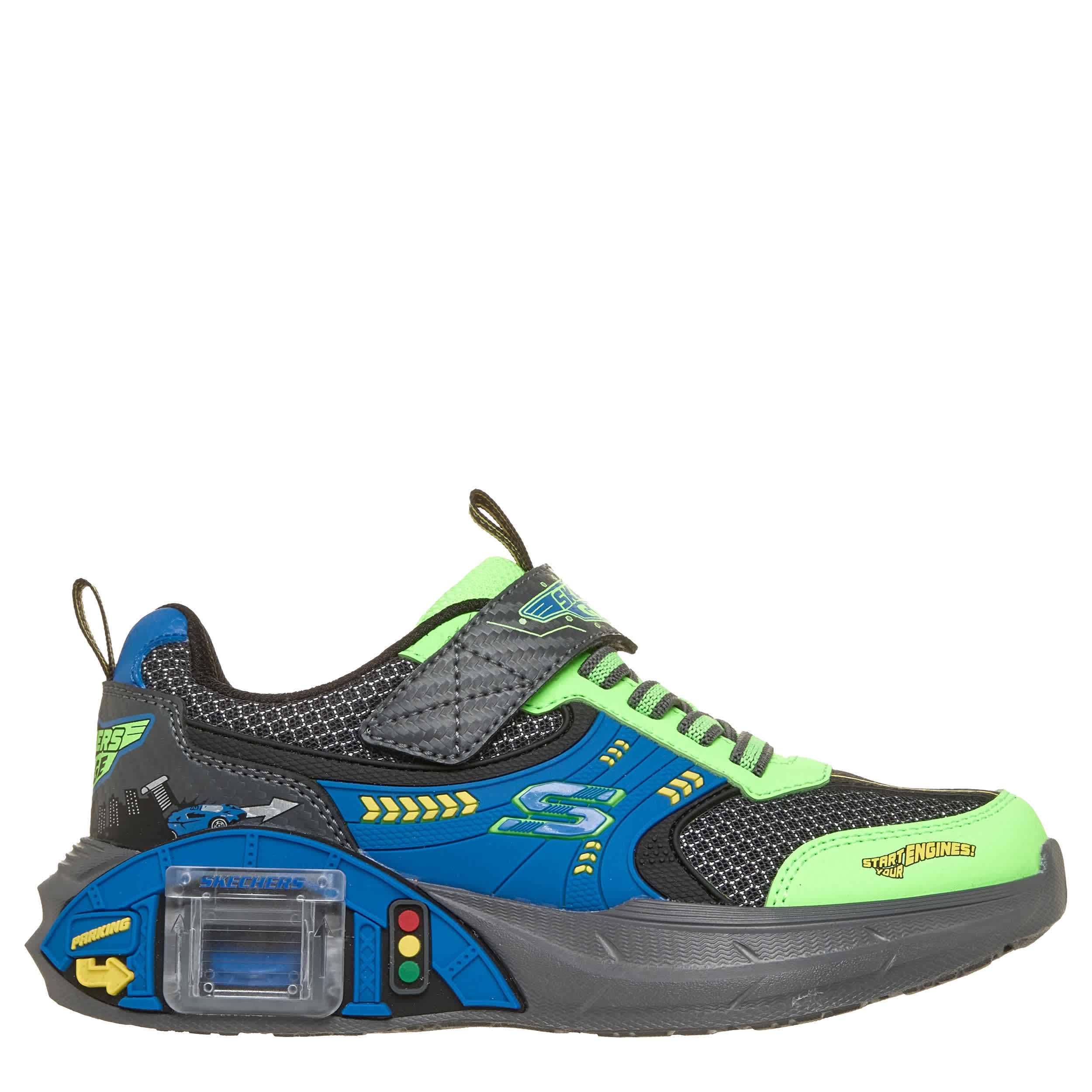 SKECHERS-BOYS LITTLE-BIG KID GARAGE SNEAKER-DARK GREY & LIME