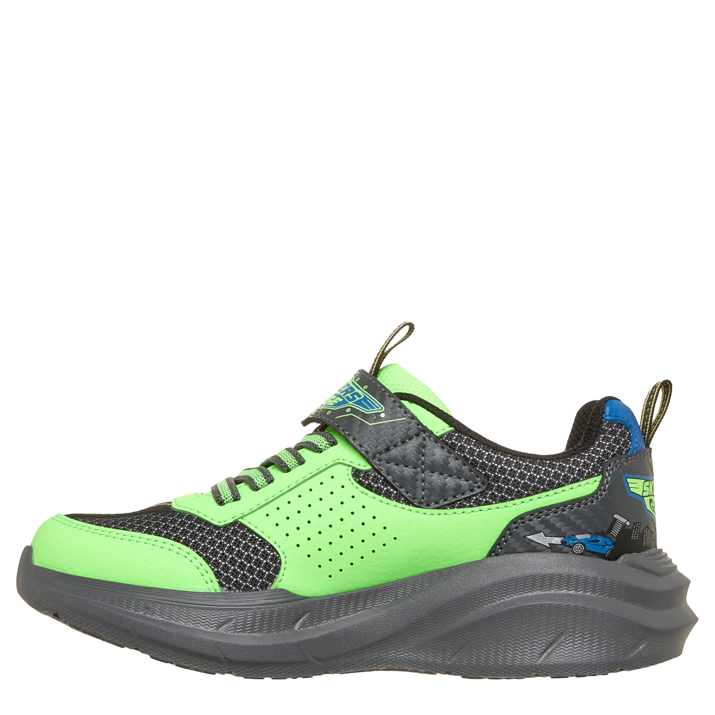 SKECHERS-BOYS LITTLE-BIG KID GARAGE SNEAKER-DARK GREY & LIME