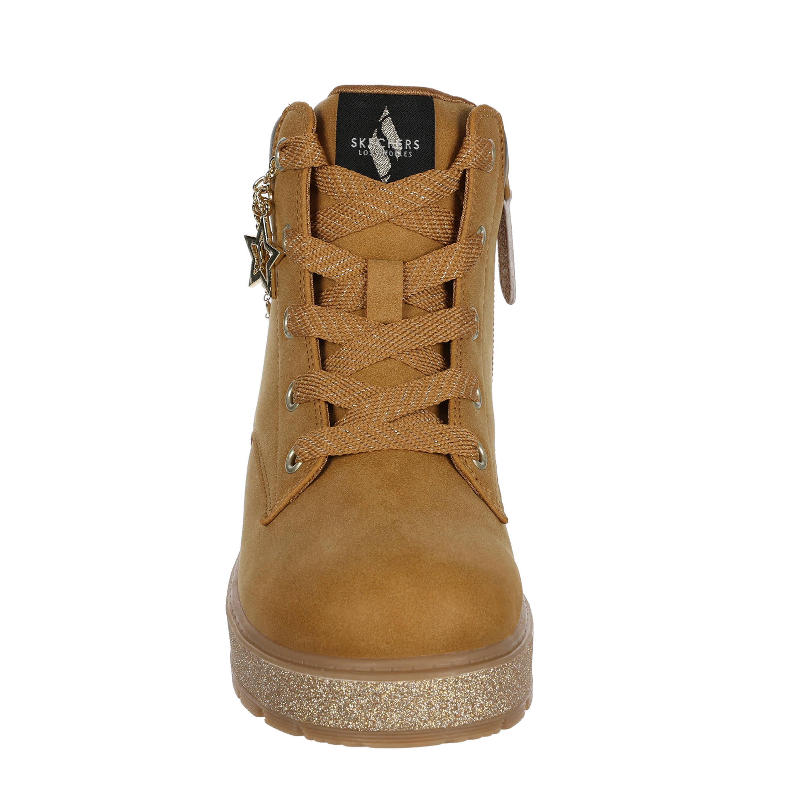 SKECHERS-GIRLS LITTLE-BIG KID STREET GLITZ LACE-UP BOOT-WHEAT & 