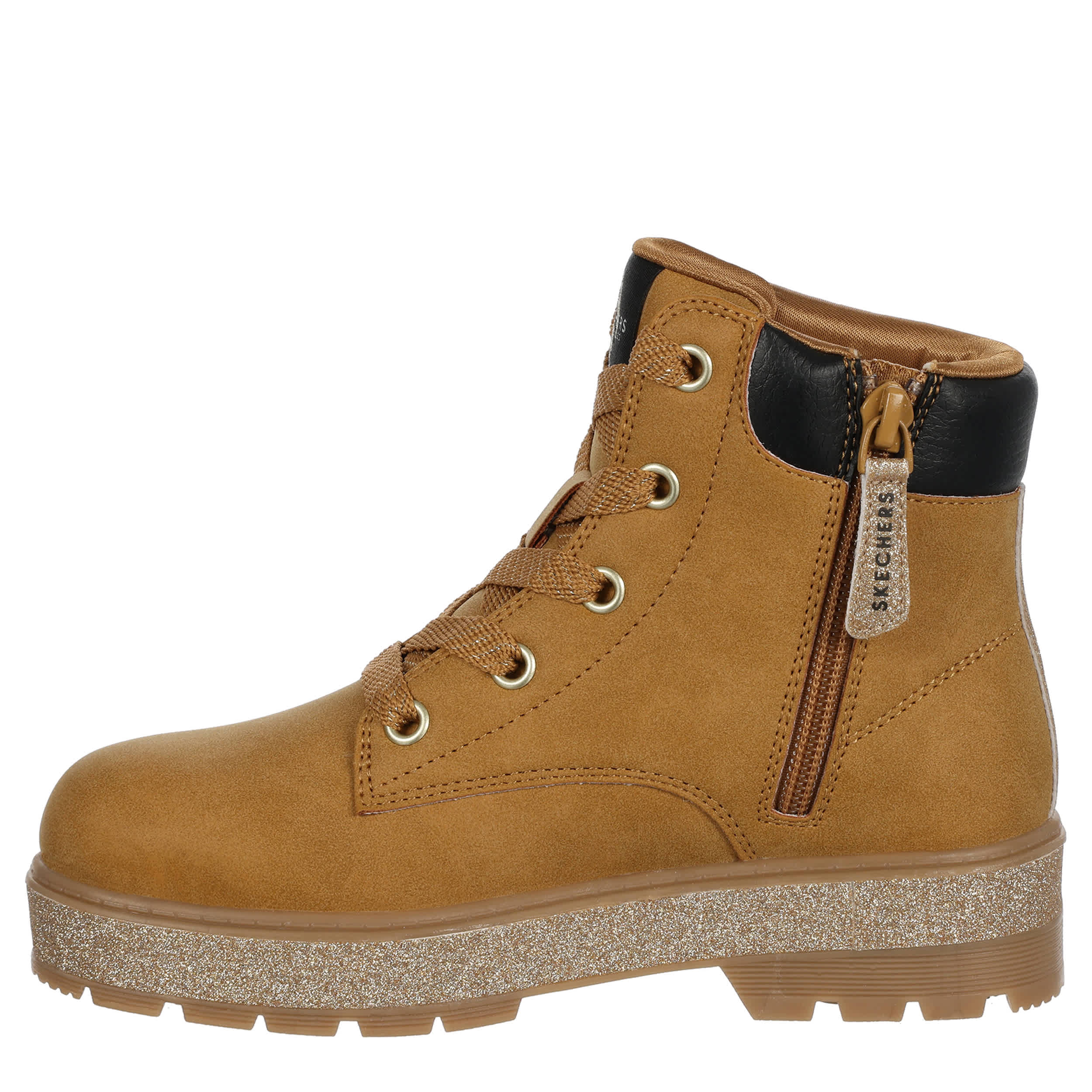 SKECHERS-GIRLS LITTLE-BIG KID STREET GLITZ LACE-UP BOOT-WHEAT & 