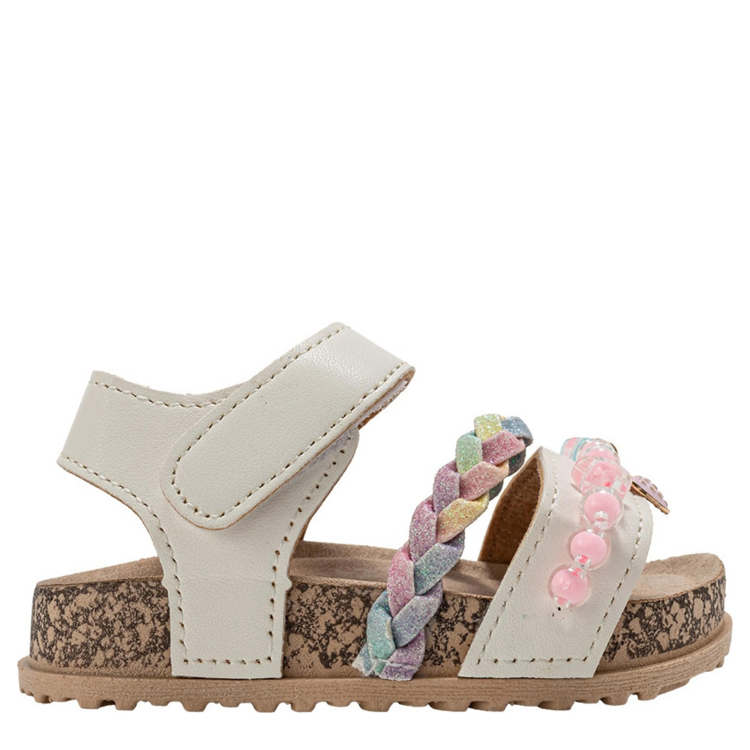 BEBE-GIRLS INFANT-TODDLER FOOTBED SANDAL-WHITE & MULTICOLOR