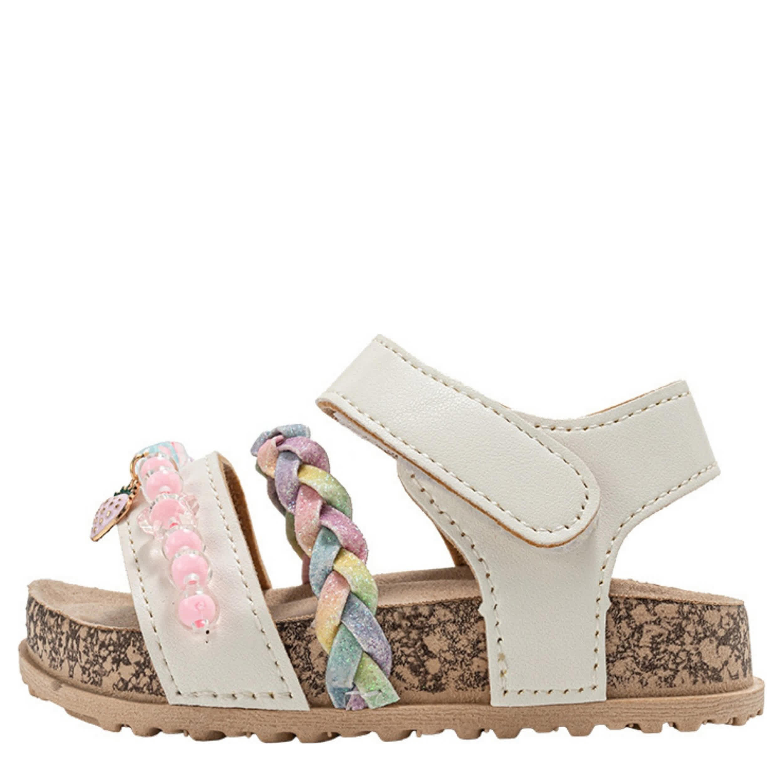 BEBE-GIRLS INFANT-TODDLER FOOTBED SANDAL-WHITE & MULTICOLOR