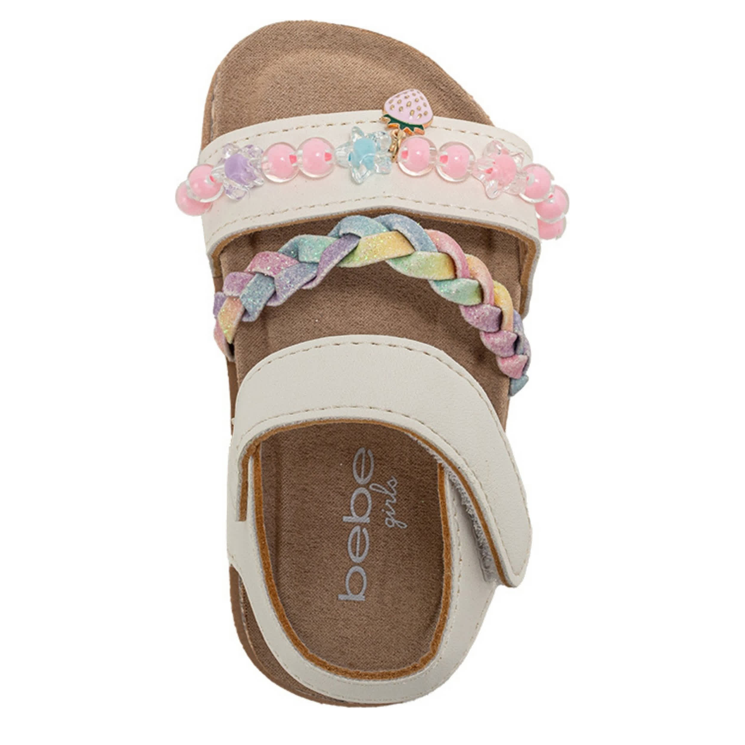 BEBE-GIRLS INFANT-TODDLER FOOTBED SANDAL-WHITE & MULTICOLOR