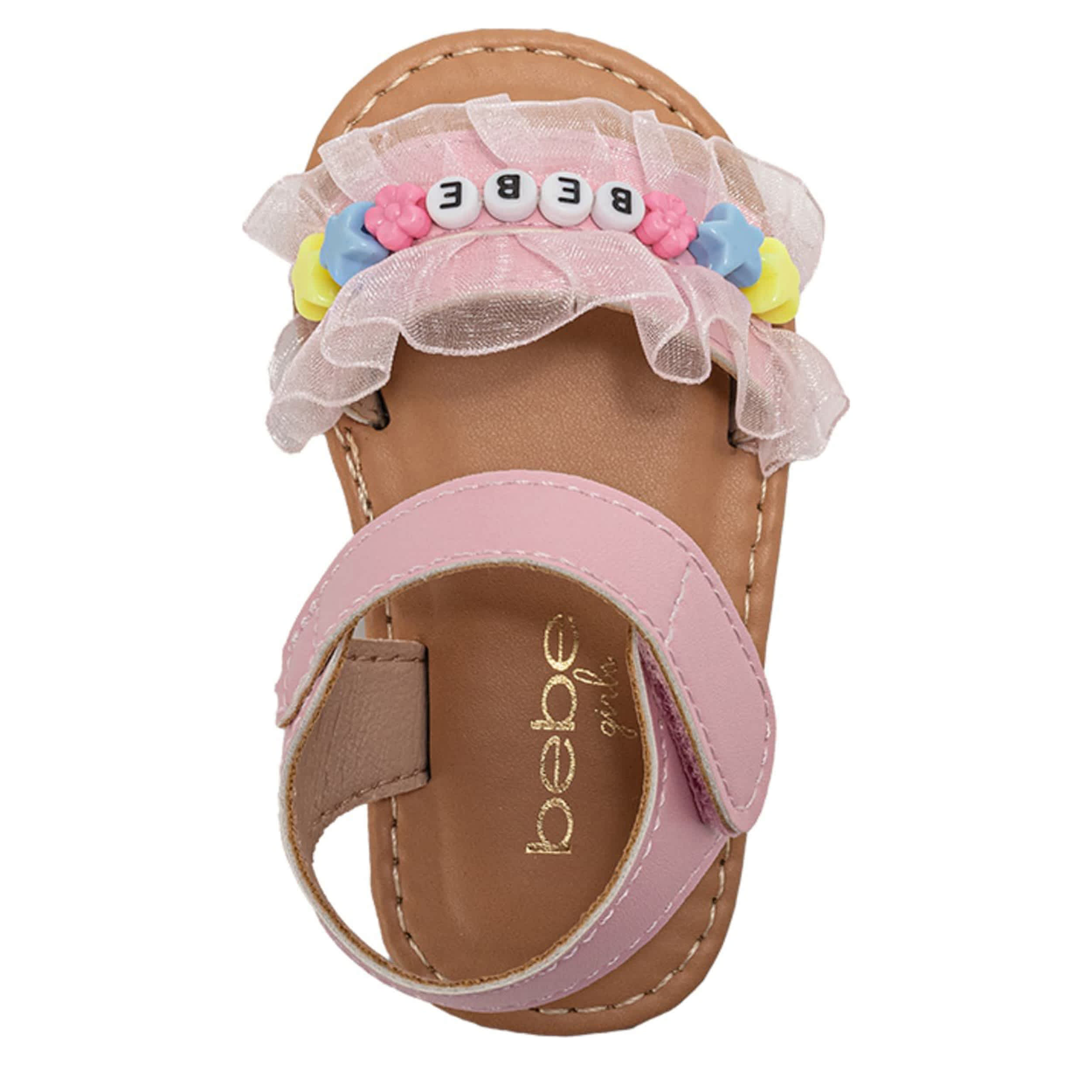 BEBE-GIRLS INFANT-TODDLER FLAT SANDAL-PALE PINK & FLORAL