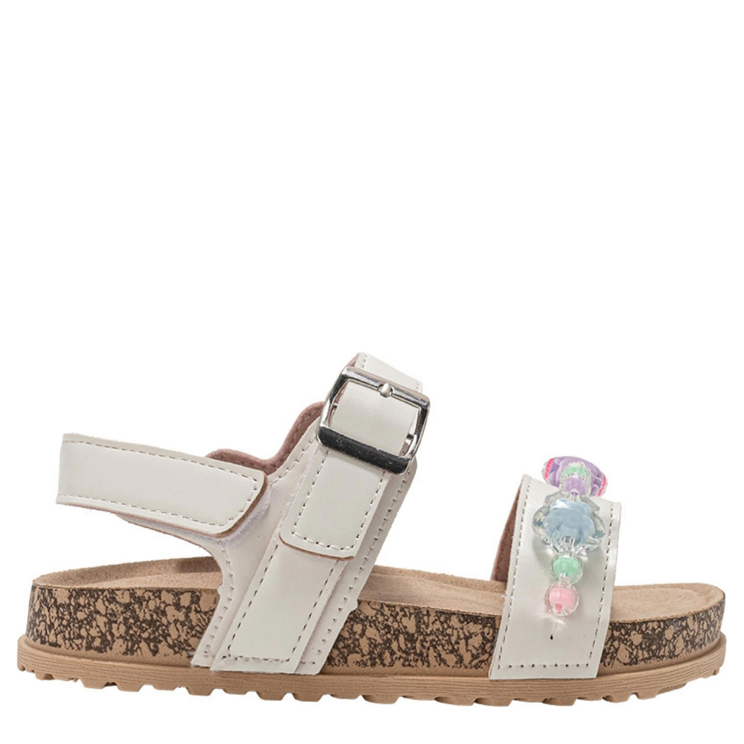 BEBE-GIRLS LITTLE-BIG KID FOOTBED SANDAL-WHITE & MULTICOLOR