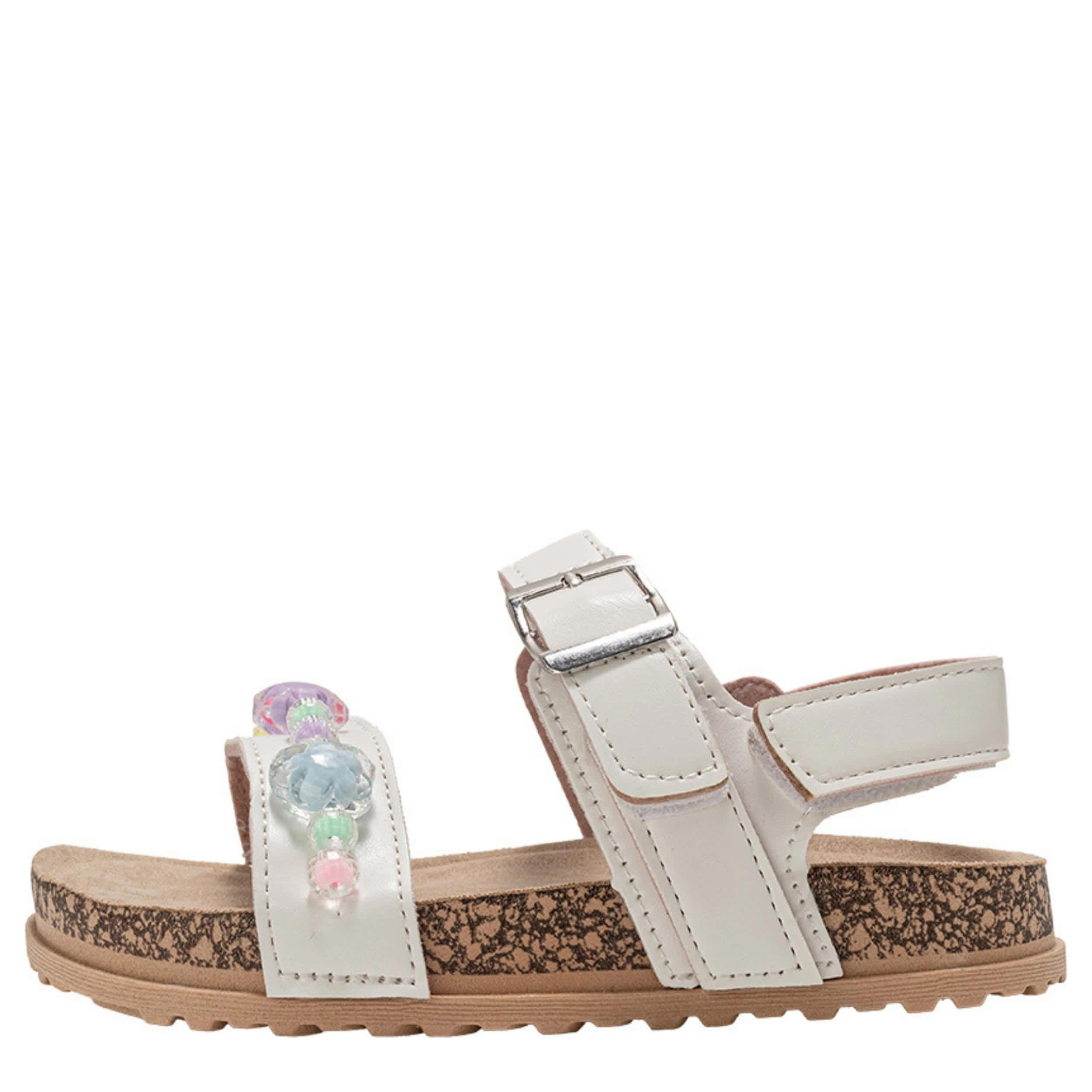 BEBE-GIRLS LITTLE-BIG KID FOOTBED SANDAL-WHITE & MULTICOLOR