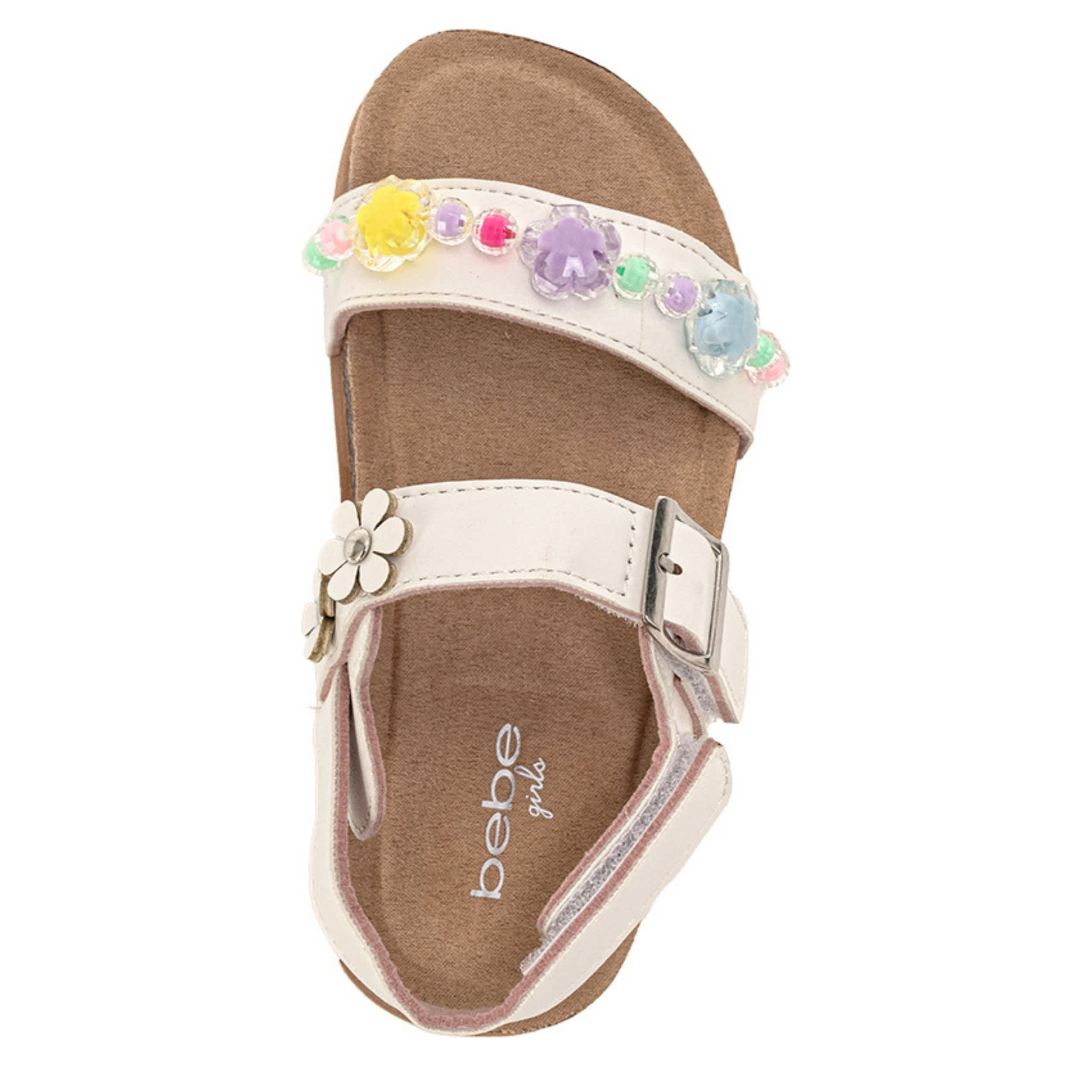 BEBE-GIRLS LITTLE-BIG KID FOOTBED SANDAL-WHITE & MULTICOLOR