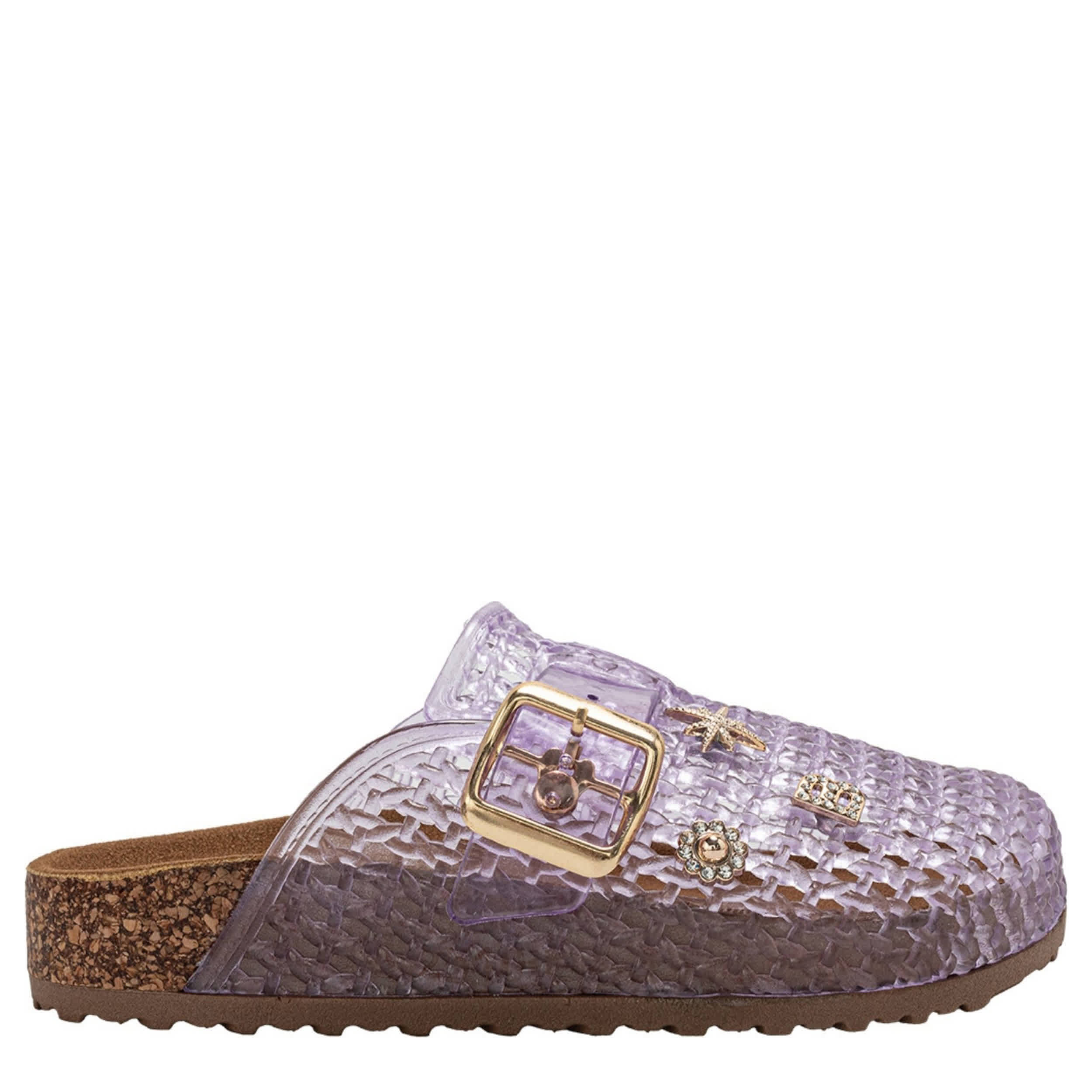 BEBE-GIRLS LITTLE-BIG KID JELLY CLOG-PURPLE & CLEAR