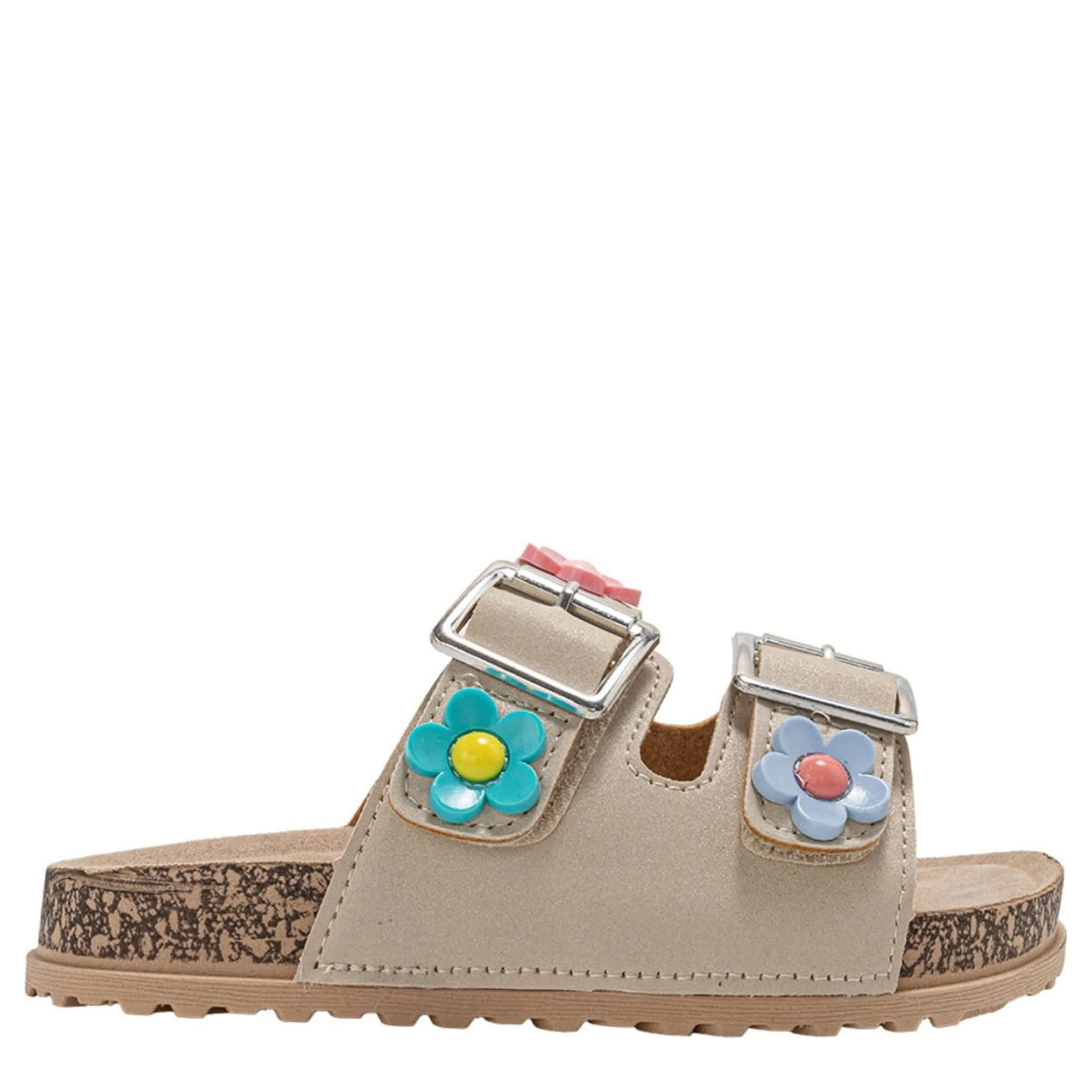 BEBE-GIRLS LITTLE-BIG KID FOOTBED SANDAL-TAN & FLORAL