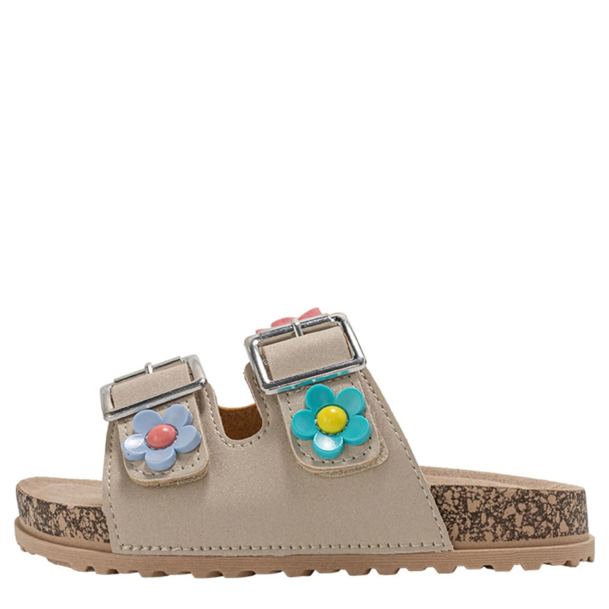 BEBE-GIRLS LITTLE-BIG KID FOOTBED SANDAL-TAN & FLORAL