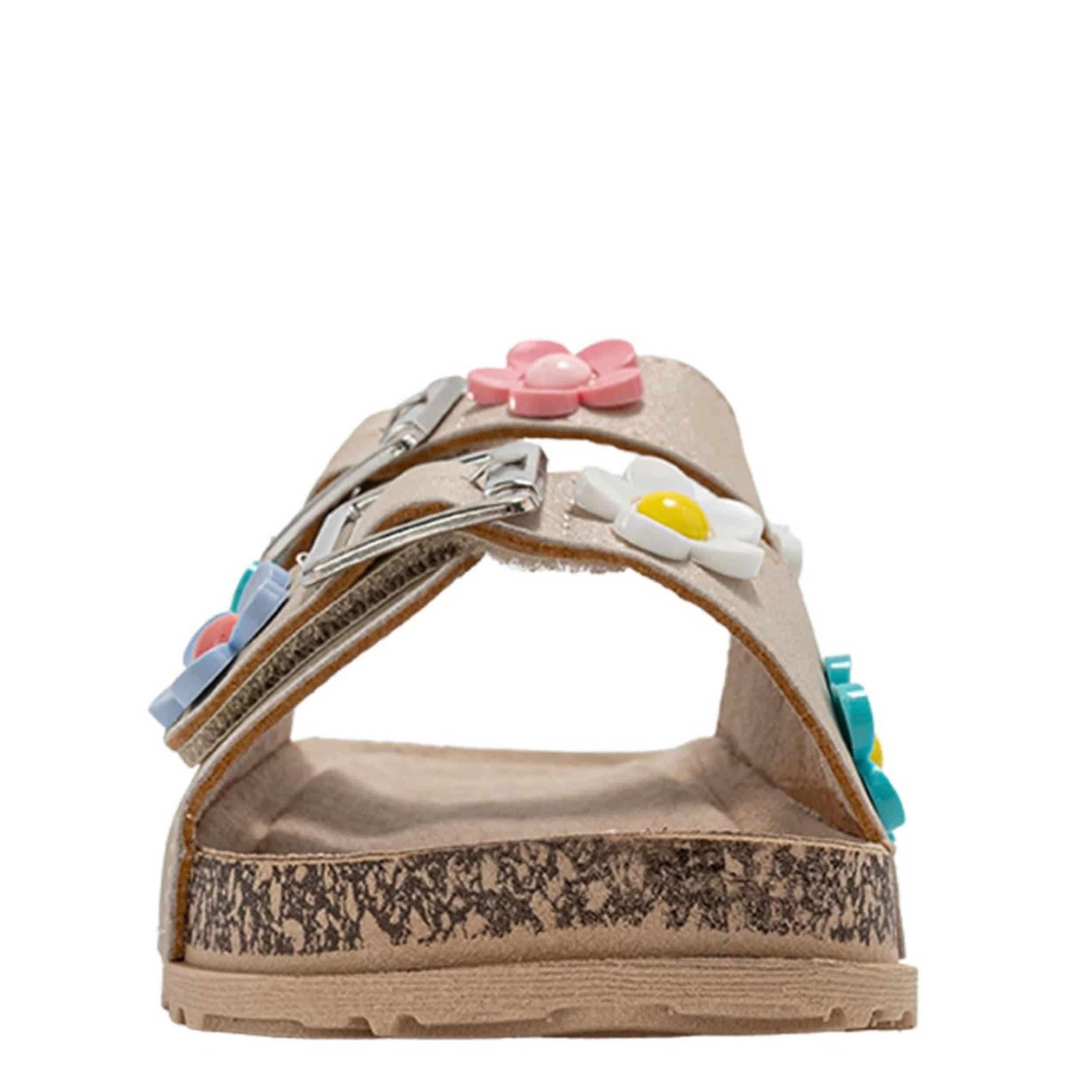 BEBE-GIRLS LITTLE-BIG KID FOOTBED SANDAL-TAN & FLORAL