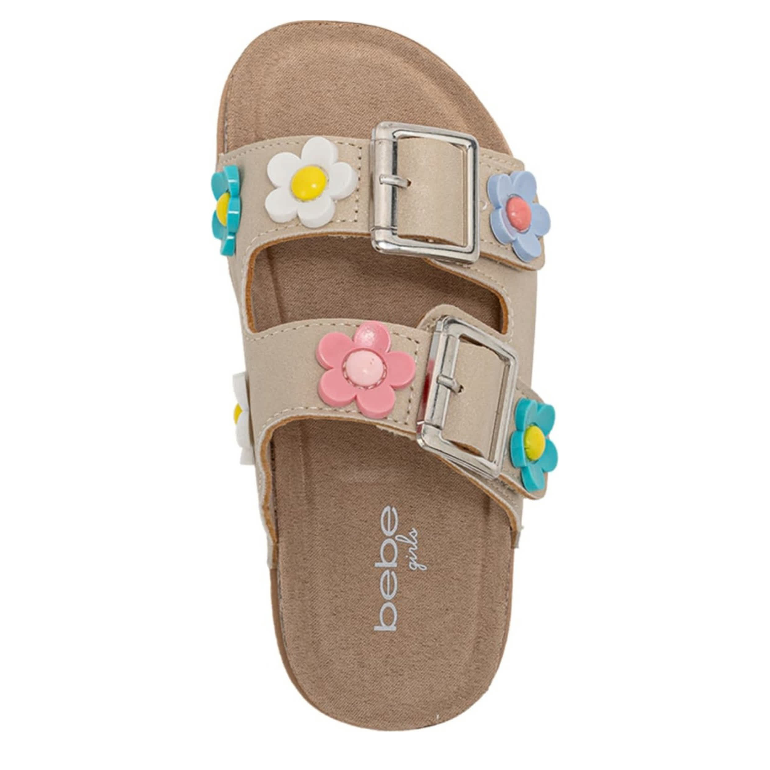 BEBE-GIRLS LITTLE-BIG KID FOOTBED SANDAL-TAN & FLORAL