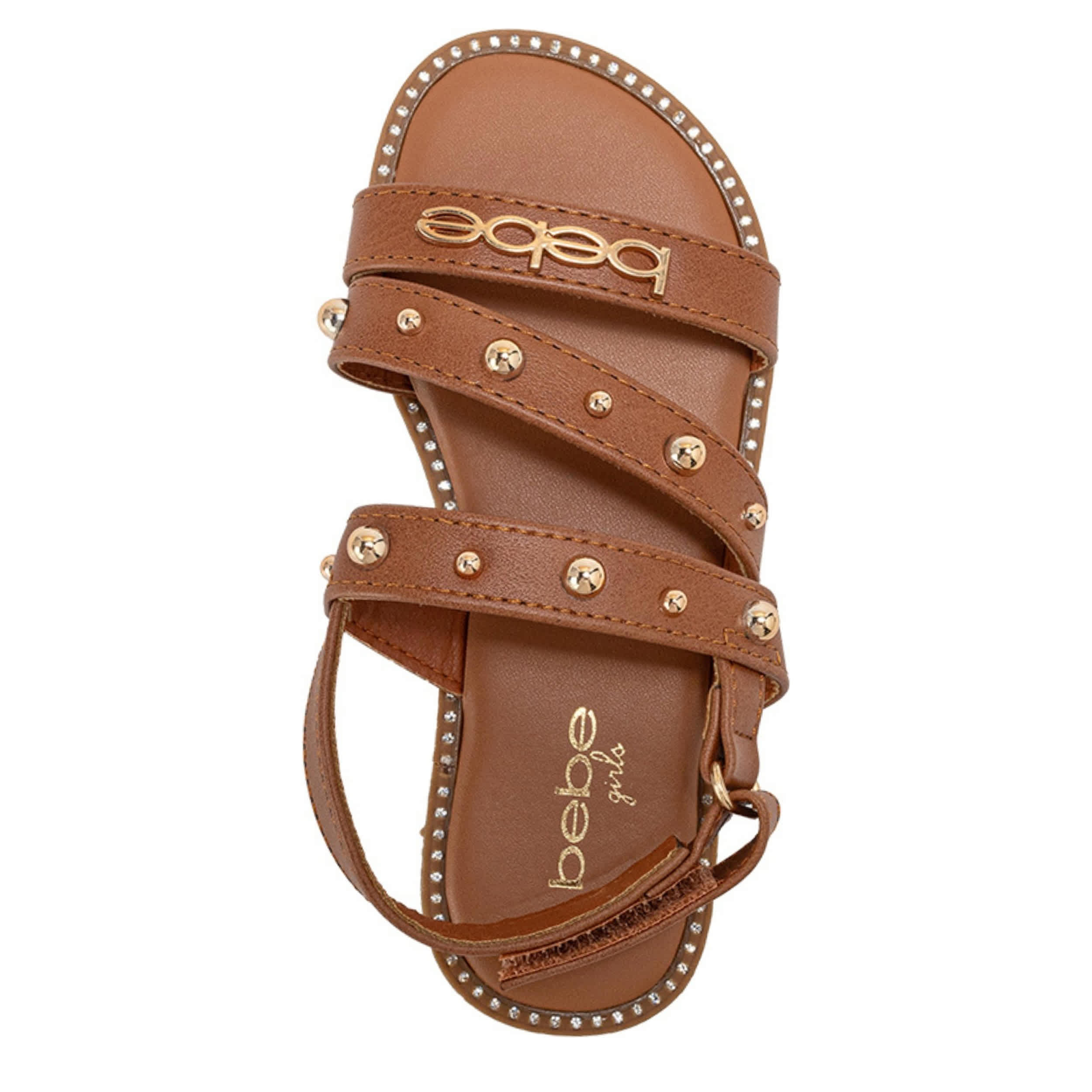 BEBE-GIRLS LITTLE-BIG KID FLAT SANDAL-COGNAC & 