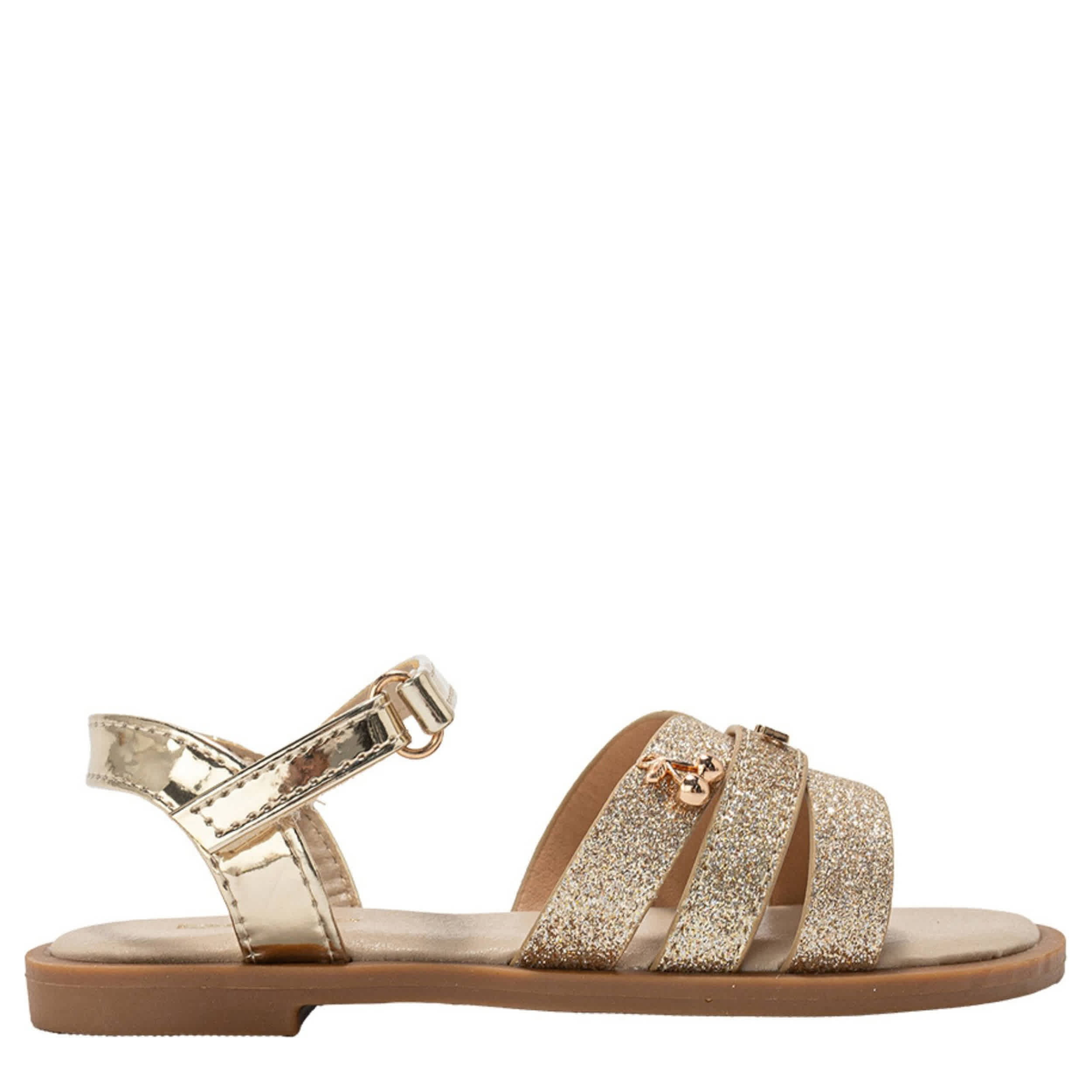BEBE-GIRLS LITTLE-BIG KID FLAT SANDAL-GOLD & MED METALLIC
