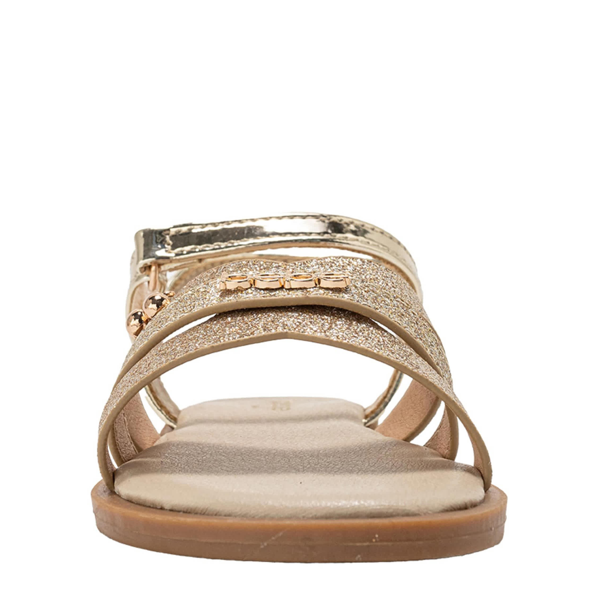 BEBE-GIRLS LITTLE-BIG KID FLAT SANDAL-GOLD & MED METALLIC