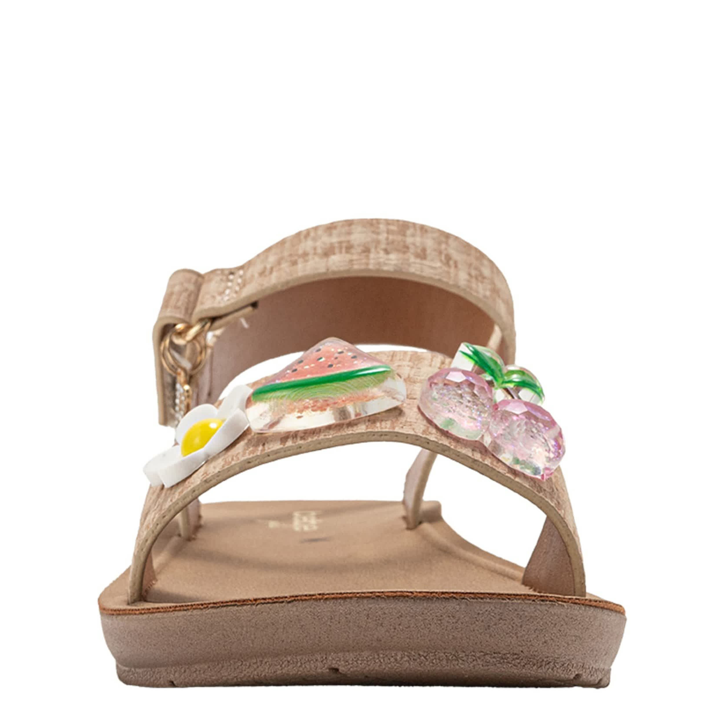 BEBE-GIRLS LITTLE-BIG KID FLAT SANDAL-TAN & FLORAL