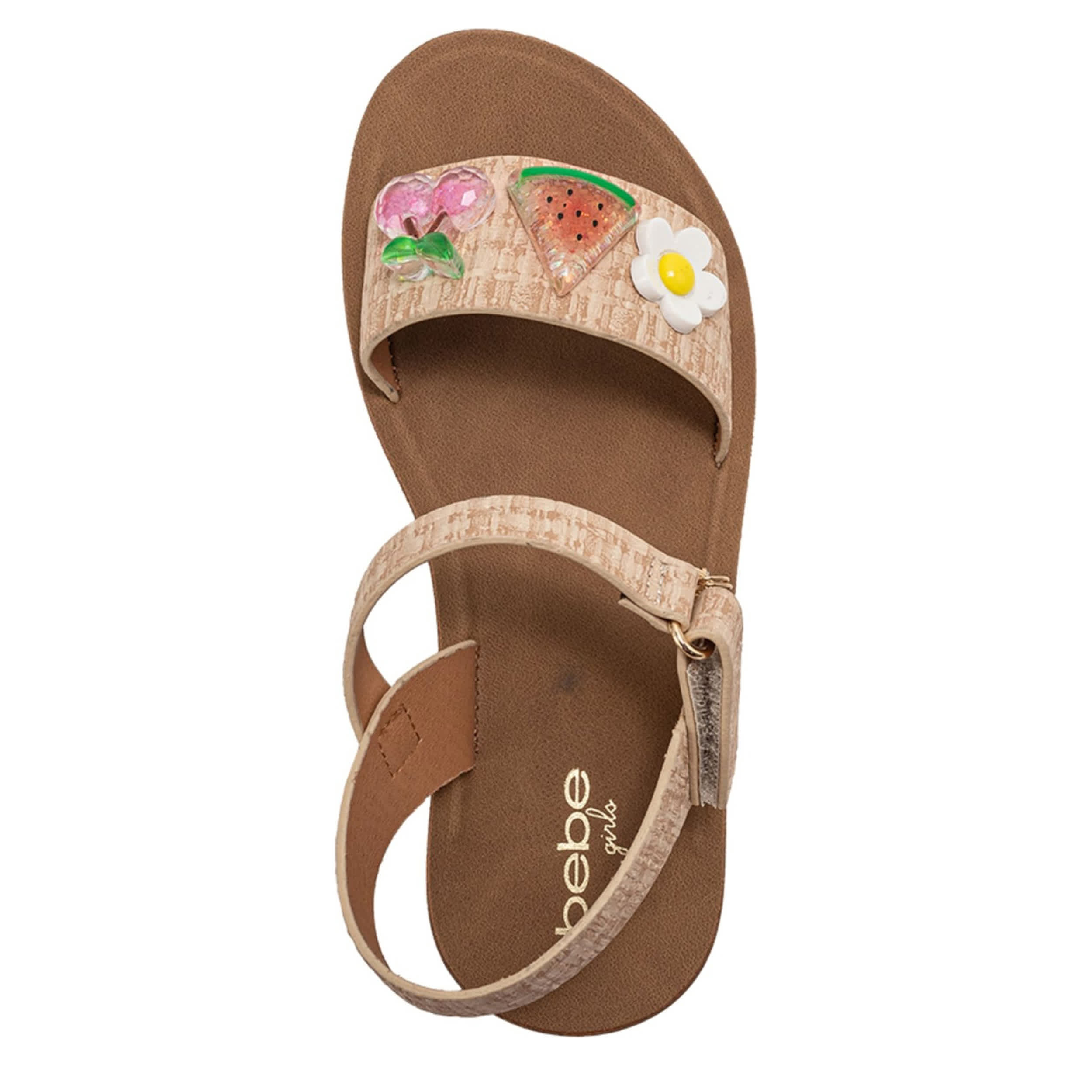 BEBE-GIRLS LITTLE-BIG KID FLAT SANDAL-TAN & FLORAL