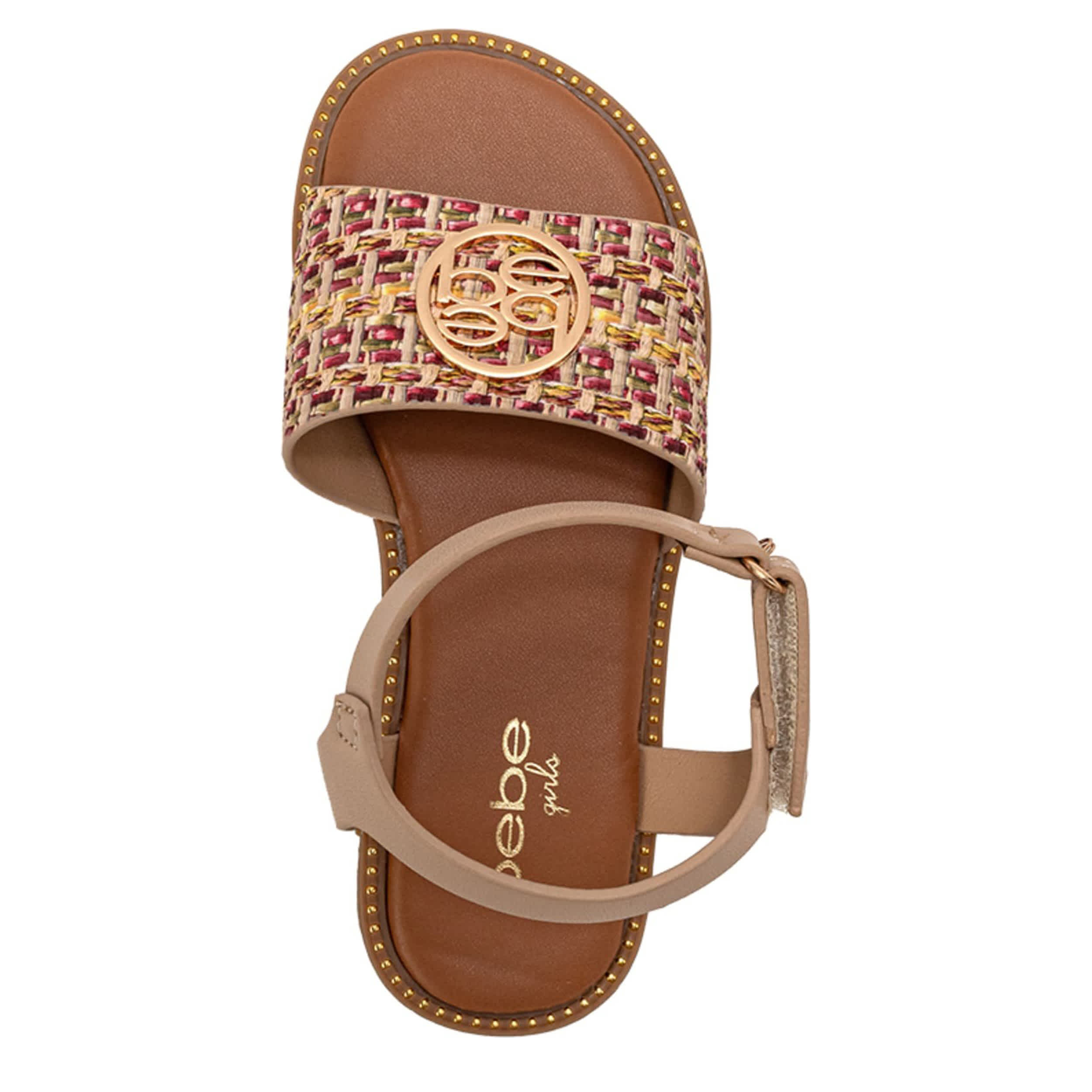 BEBE-GIRLS LITTLE-BIG KID FLAT SANDAL-MULTICOLOR & TAN