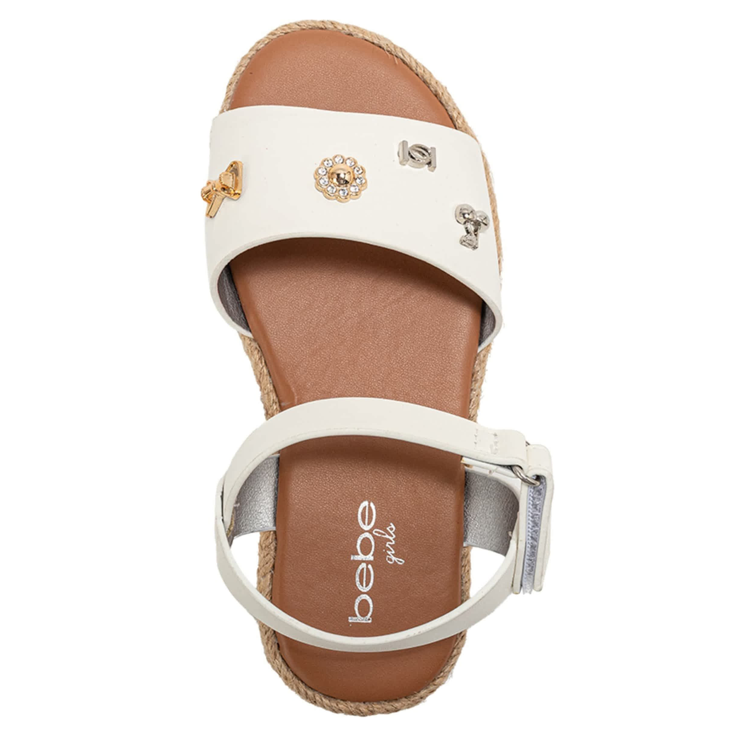 BEBE-GIRLS LITTLE-BIG KID FLAT SANDAL-WHITE & 