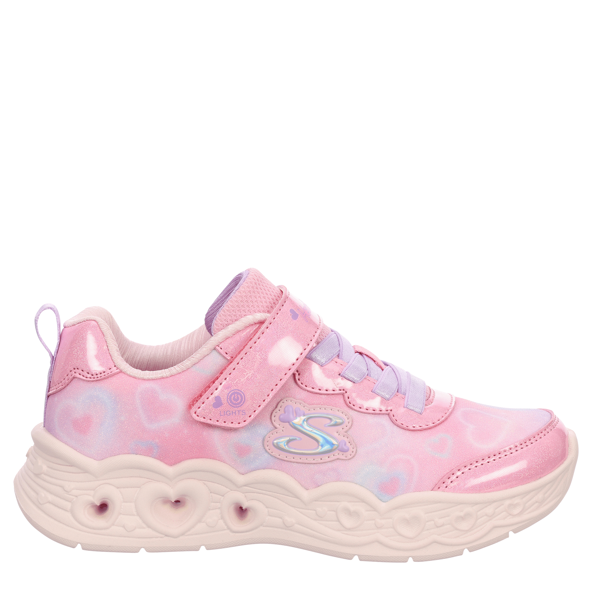 SKECHERS-GIRLS LITTLE KID DIVINE HEART LIGHTS LIGHT UP SNEAKER-PINK & MULTICOLOR