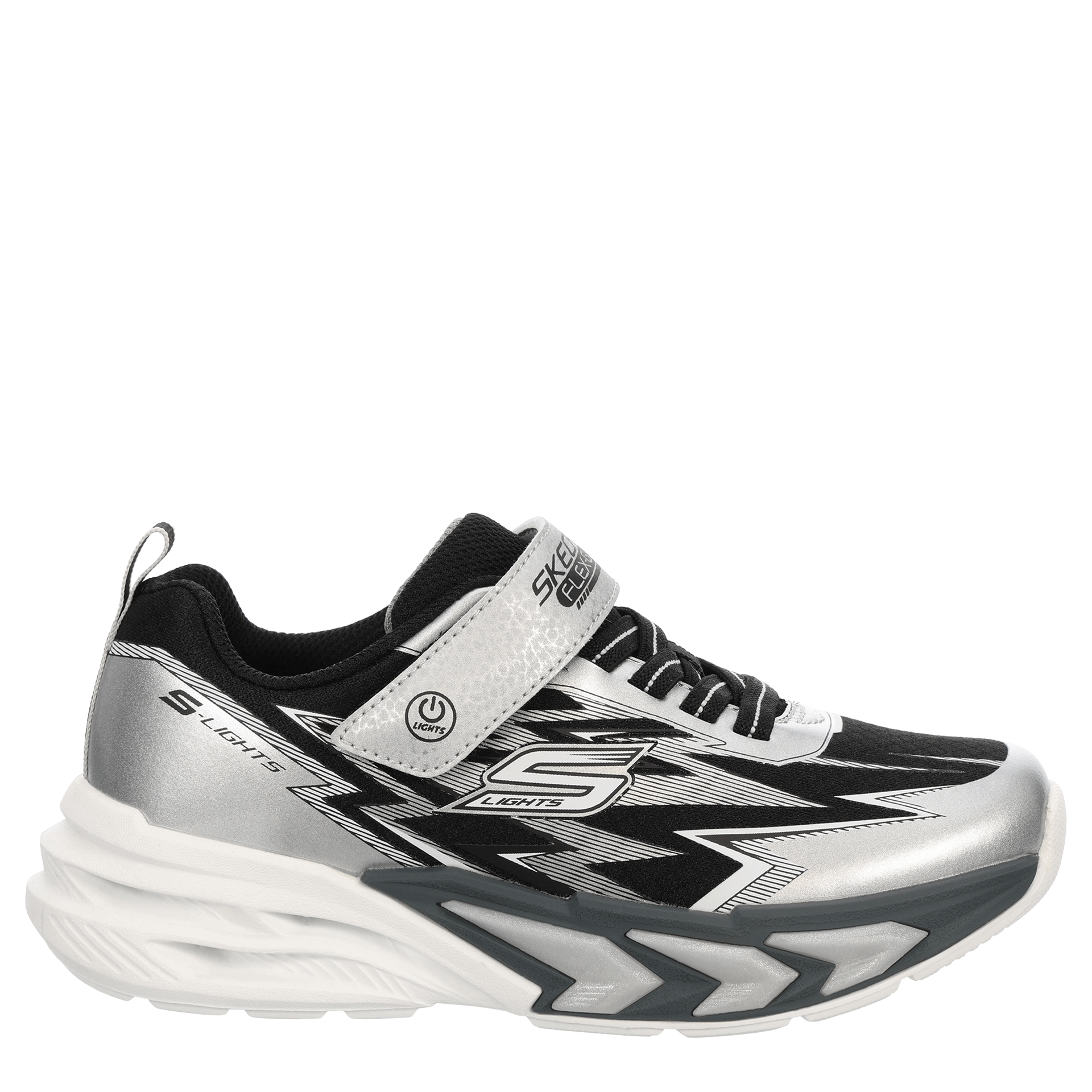 SKECHERS-BOYS LITTLE-BIG KID FLEX-GLOW PLUS LIGHT UP SNEAKER-BLACK & SILVER