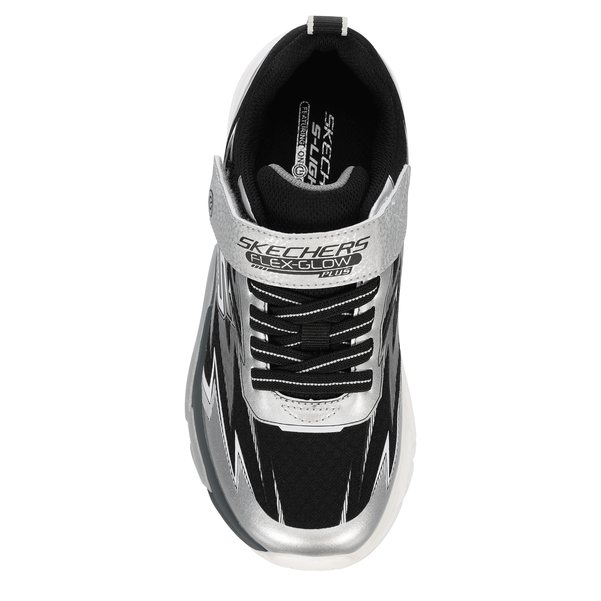SKECHERS-BOYS LITTLE-BIG KID FLEX-GLOW PLUS LIGHT UP SNEAKER-BLACK & SILVER