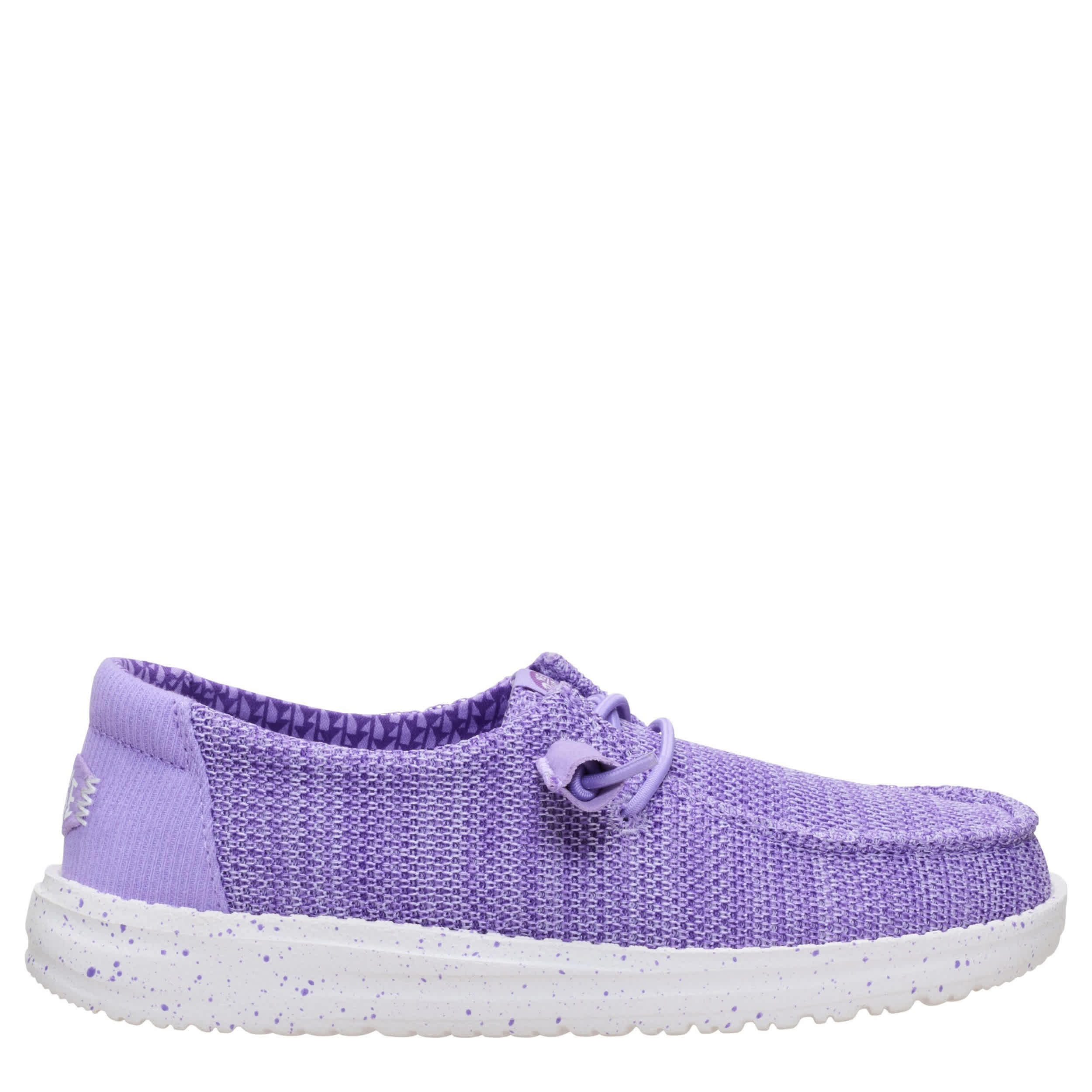 HEYDUDE-GIRLS LITTLE-BIG KID WENDY STRETCH SOX SLIP ON SNEAKER-PURPLE & 