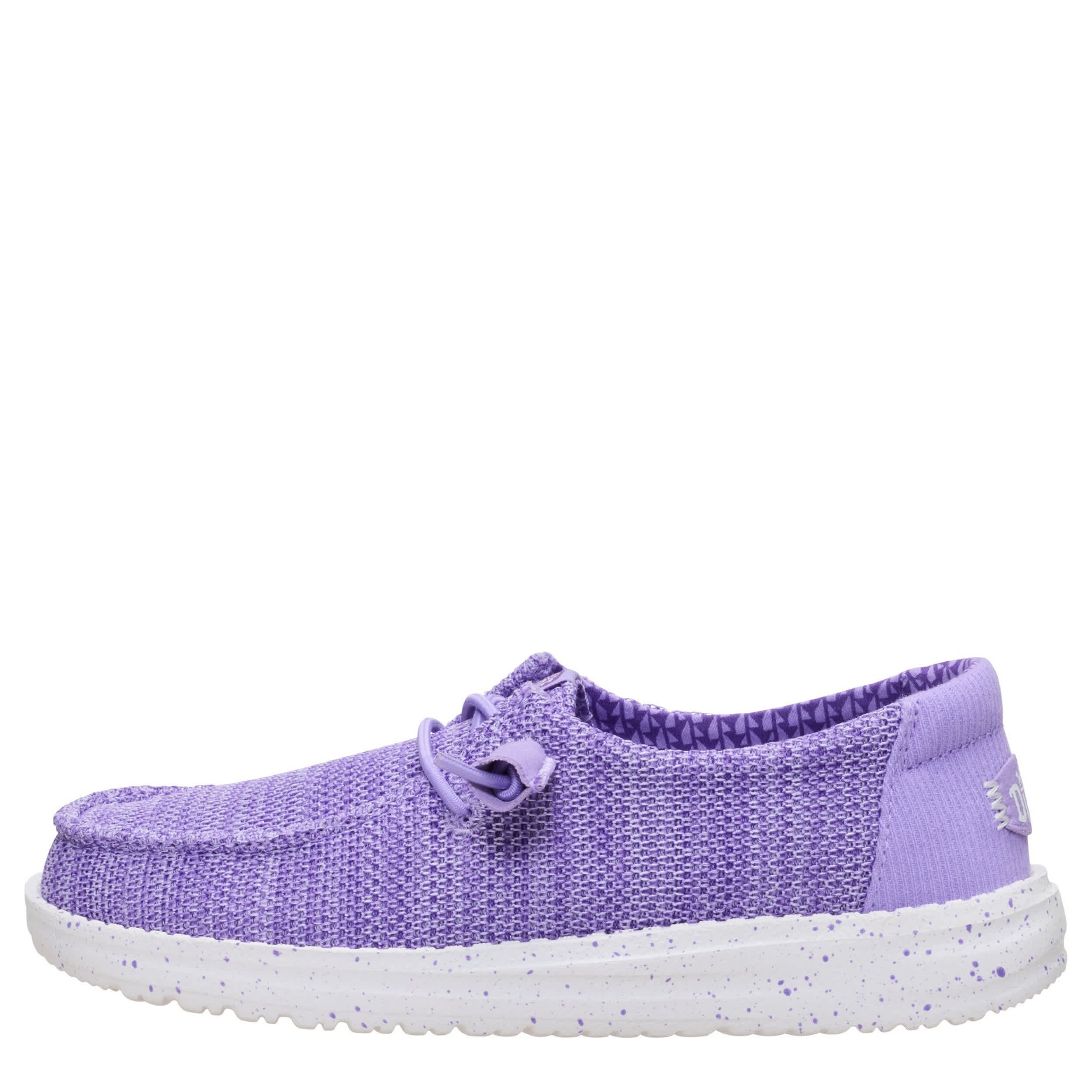 HEYDUDE-GIRLS LITTLE-BIG KID WENDY STRETCH SOX SLIP ON SNEAKER-PURPLE & 