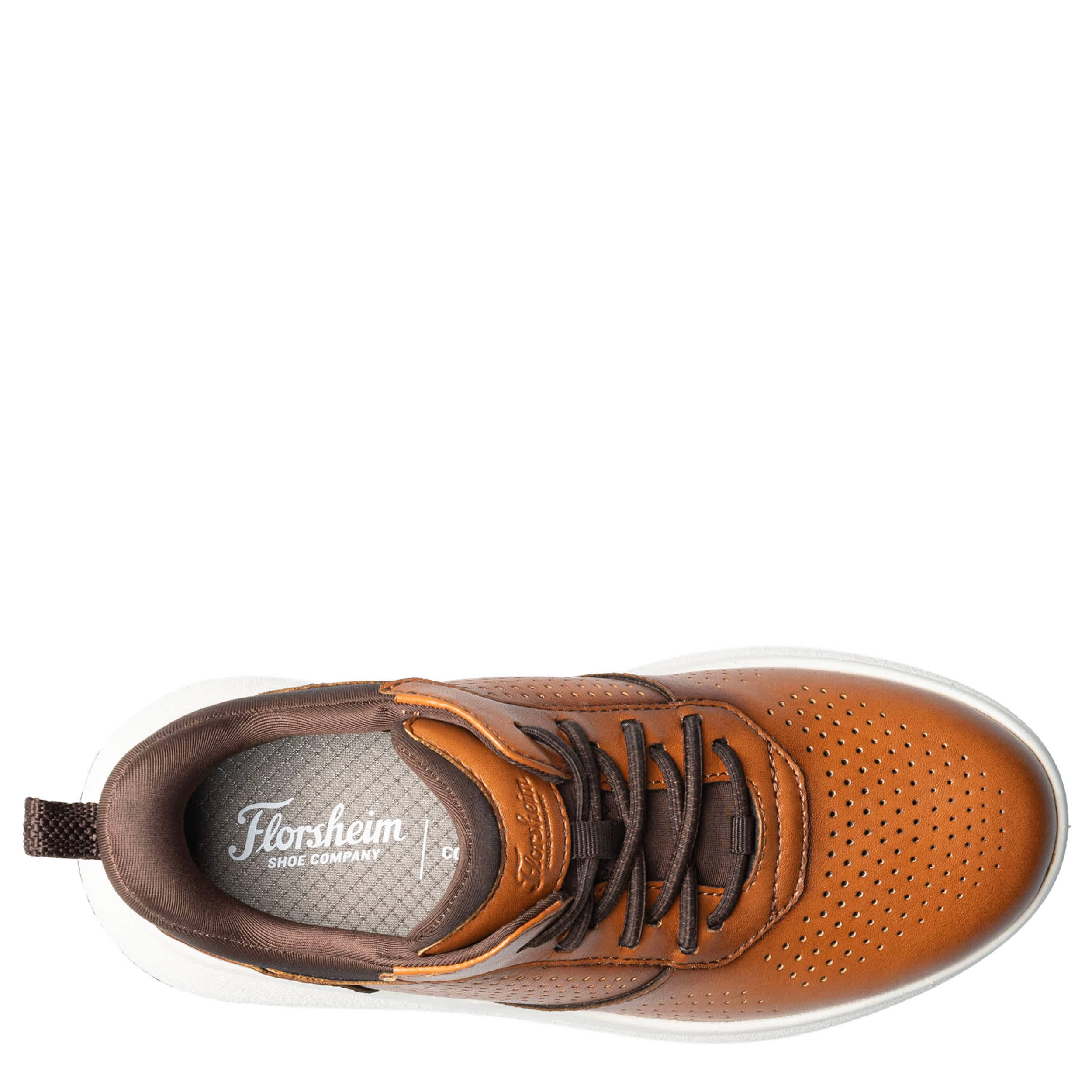 FLORSHEIM-BOYS LITTLE-BIG KID FLEET PERF TOE ELASTIC LACE SNEAKER-COGNAC & 