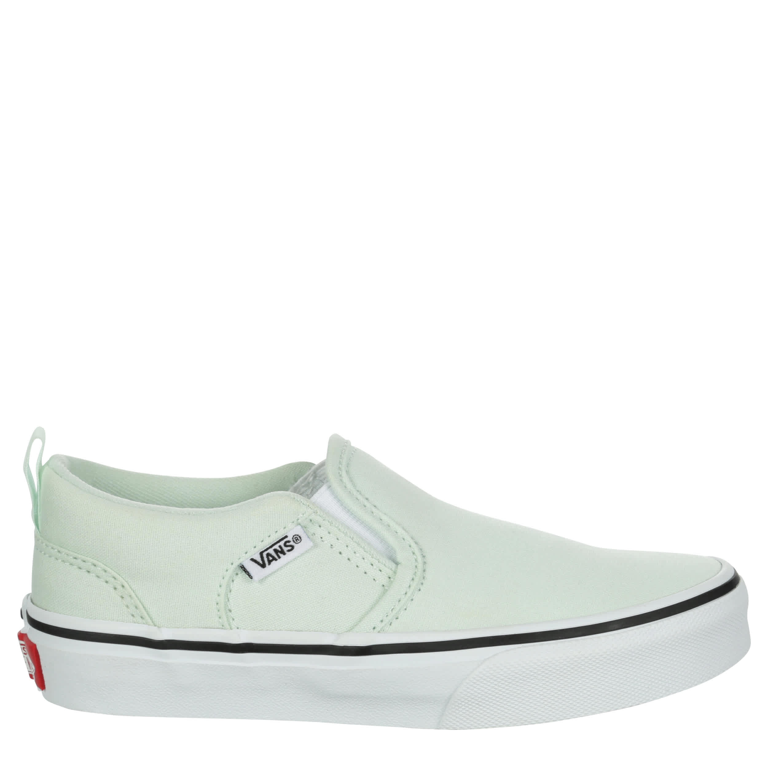 VANS-GIRLS LITTLE-BIG KID ASHER SLIP ON SNEAKER-MINT & WHITE