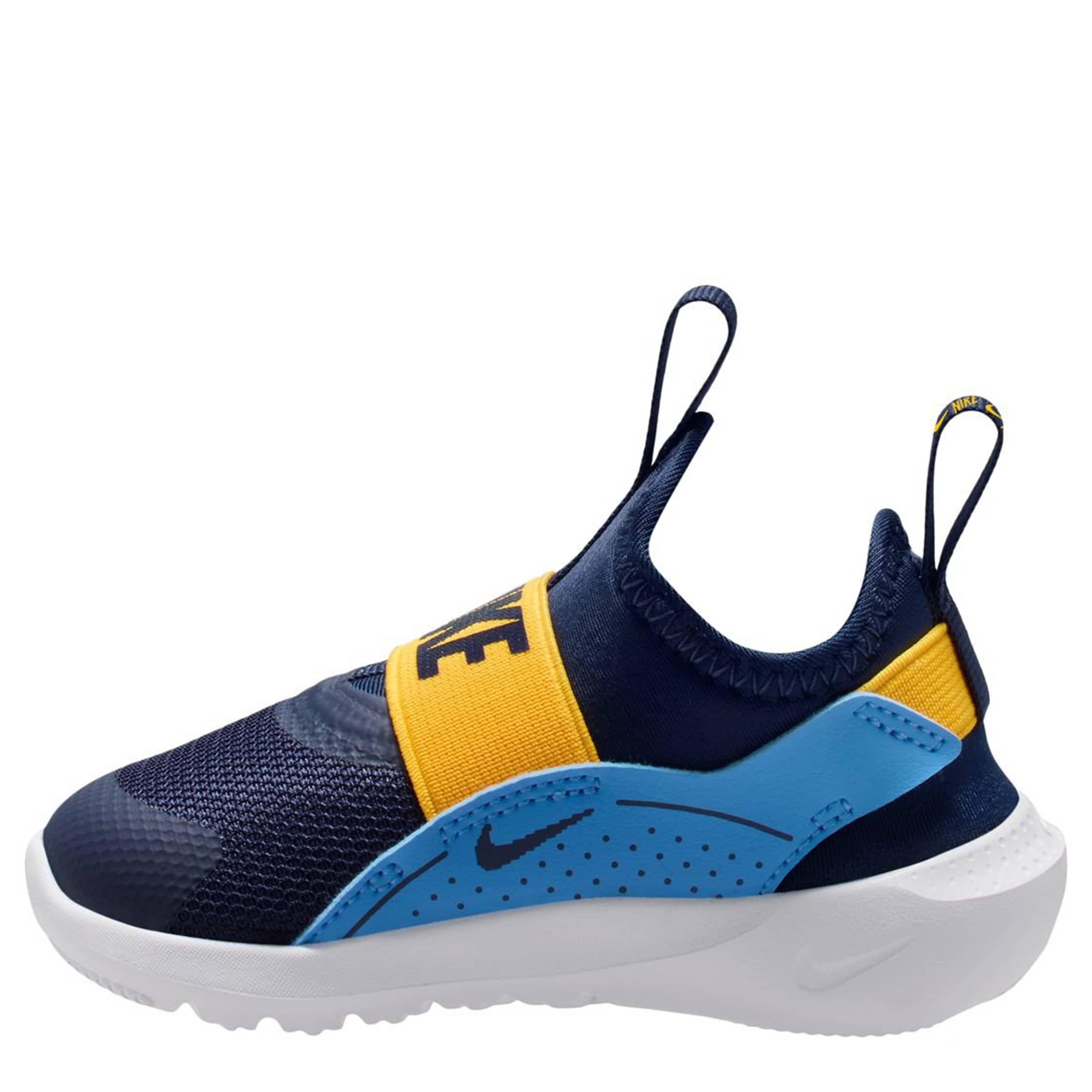 NIKE-BOYS INFANT-TODDLER FLEX RUNNER 4 SLIP ON SNEAKER-NAVY & ORANGE
