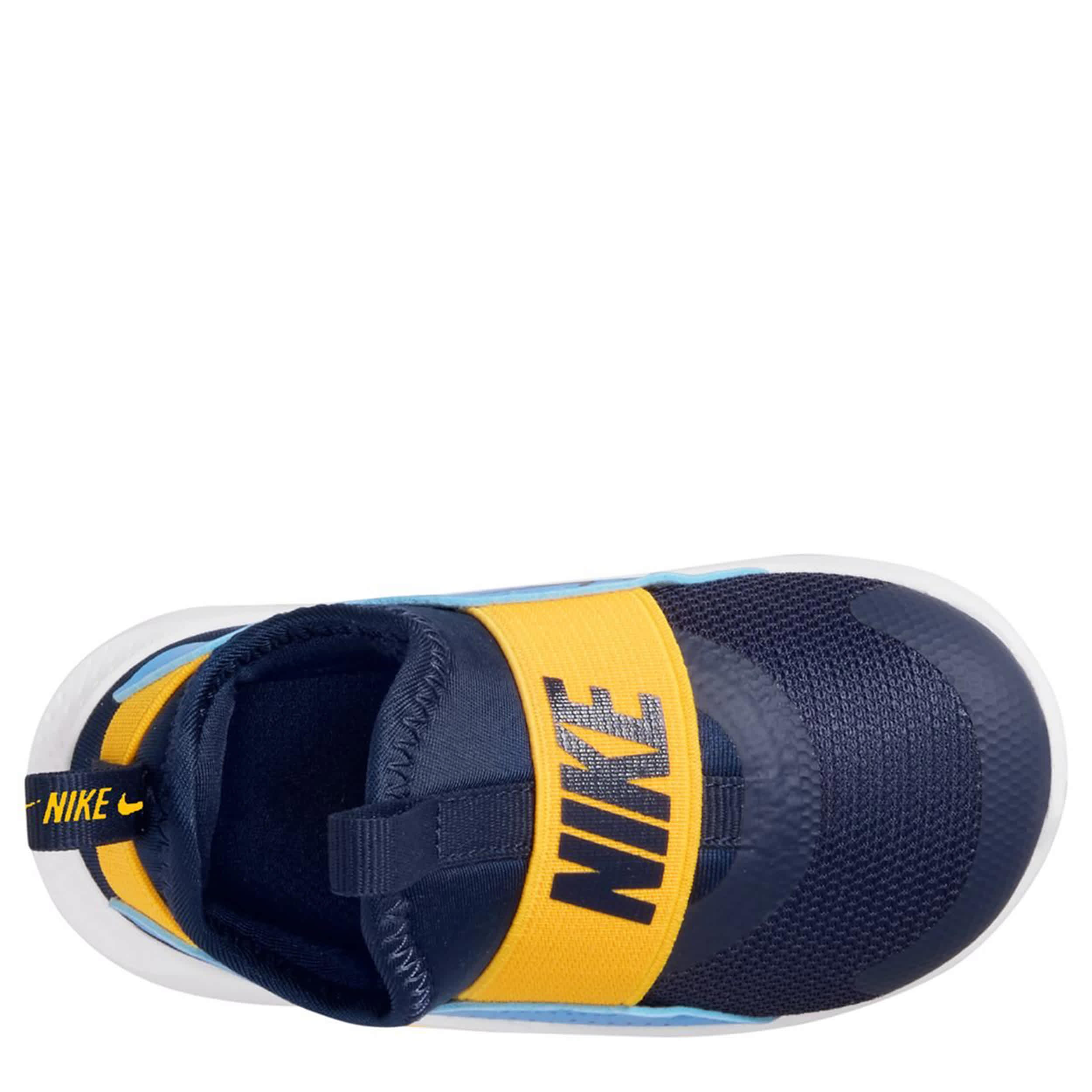 NIKE-BOYS INFANT-TODDLER FLEX RUNNER 4 SLIP ON SNEAKER-NAVY & ORANGE
