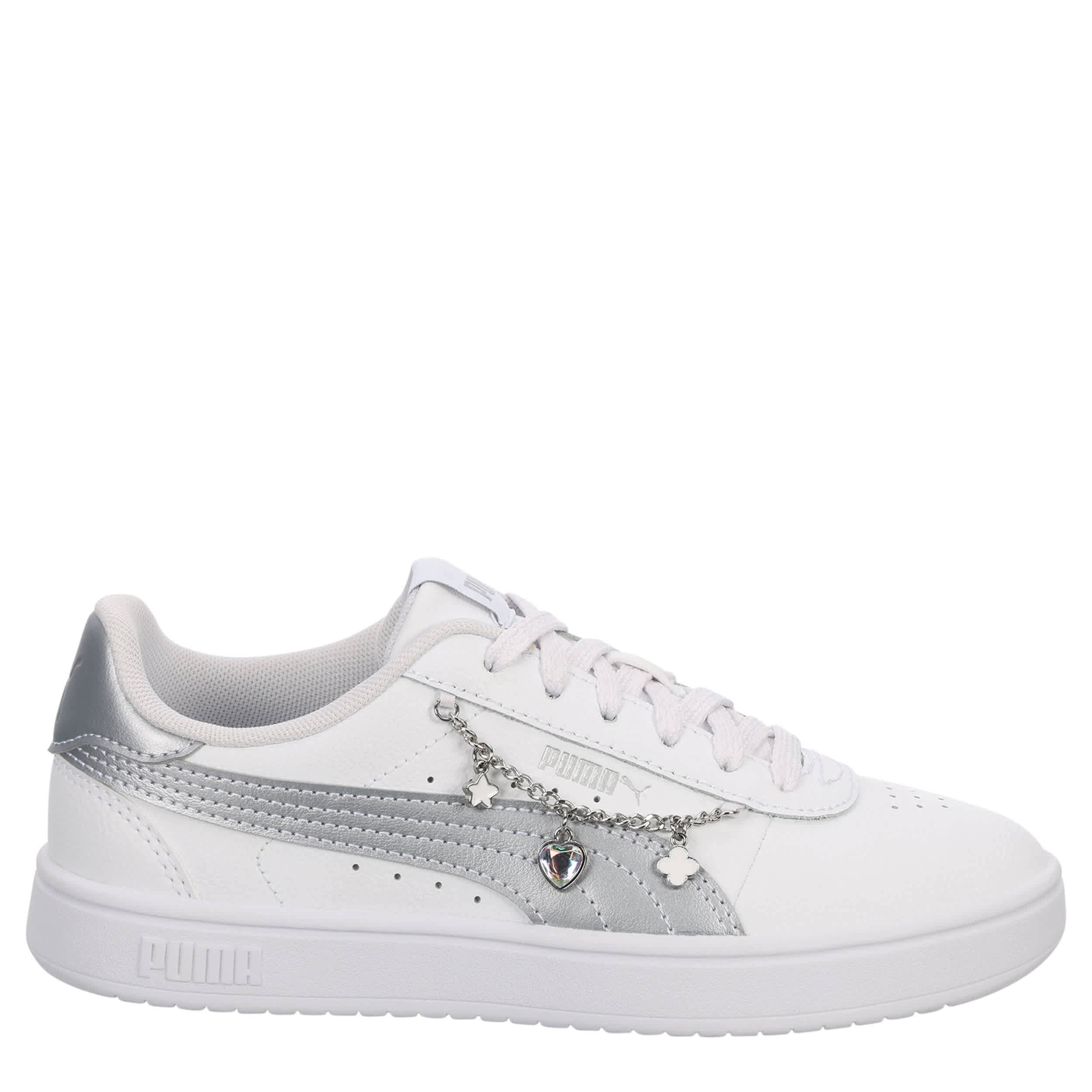 PUMA-GIRLS BIG KID JUNA SNEAKER-WHITE & SILVER