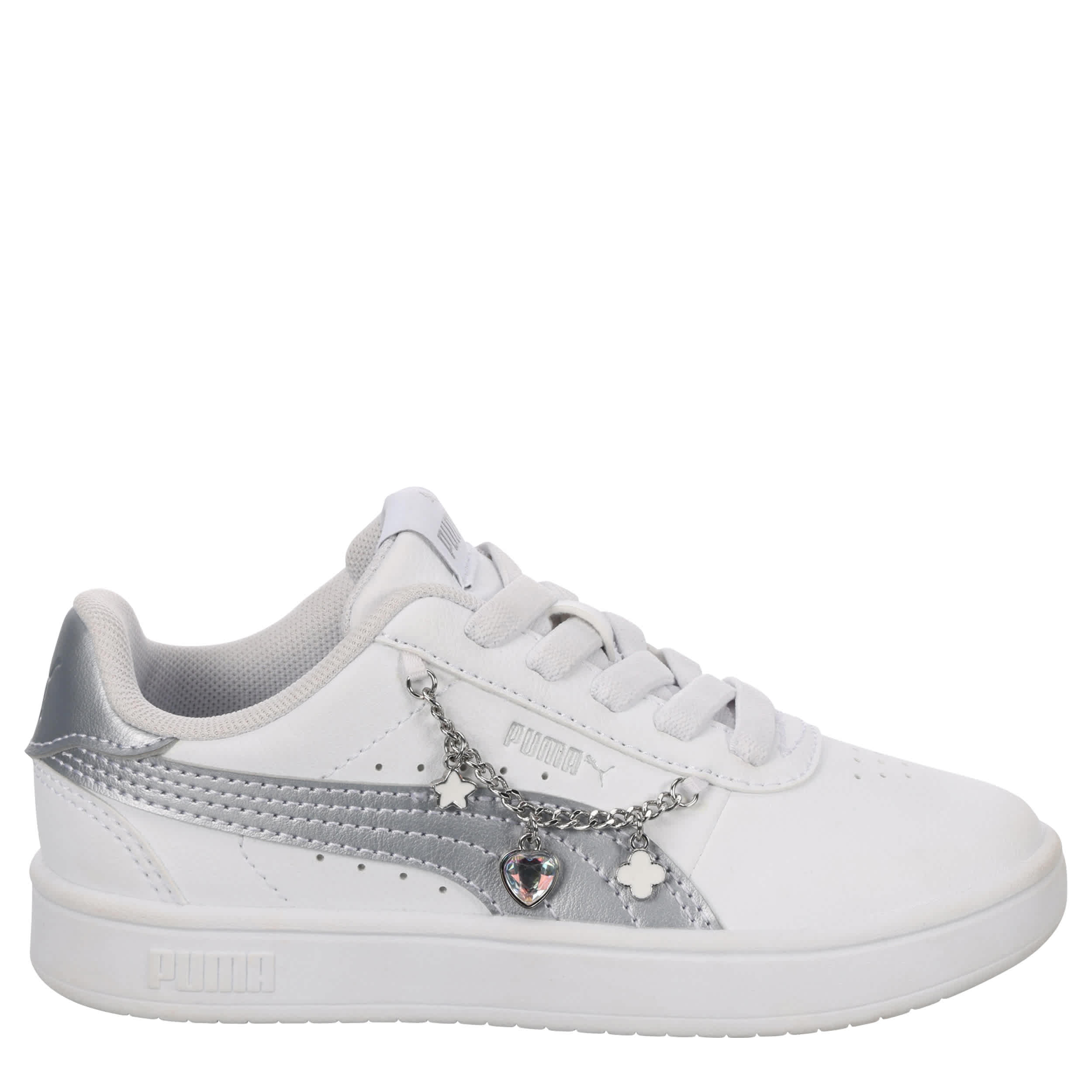 PUMA-GIRLS LITTLE KID JUNA SNEAKER-WHITE & SILVER