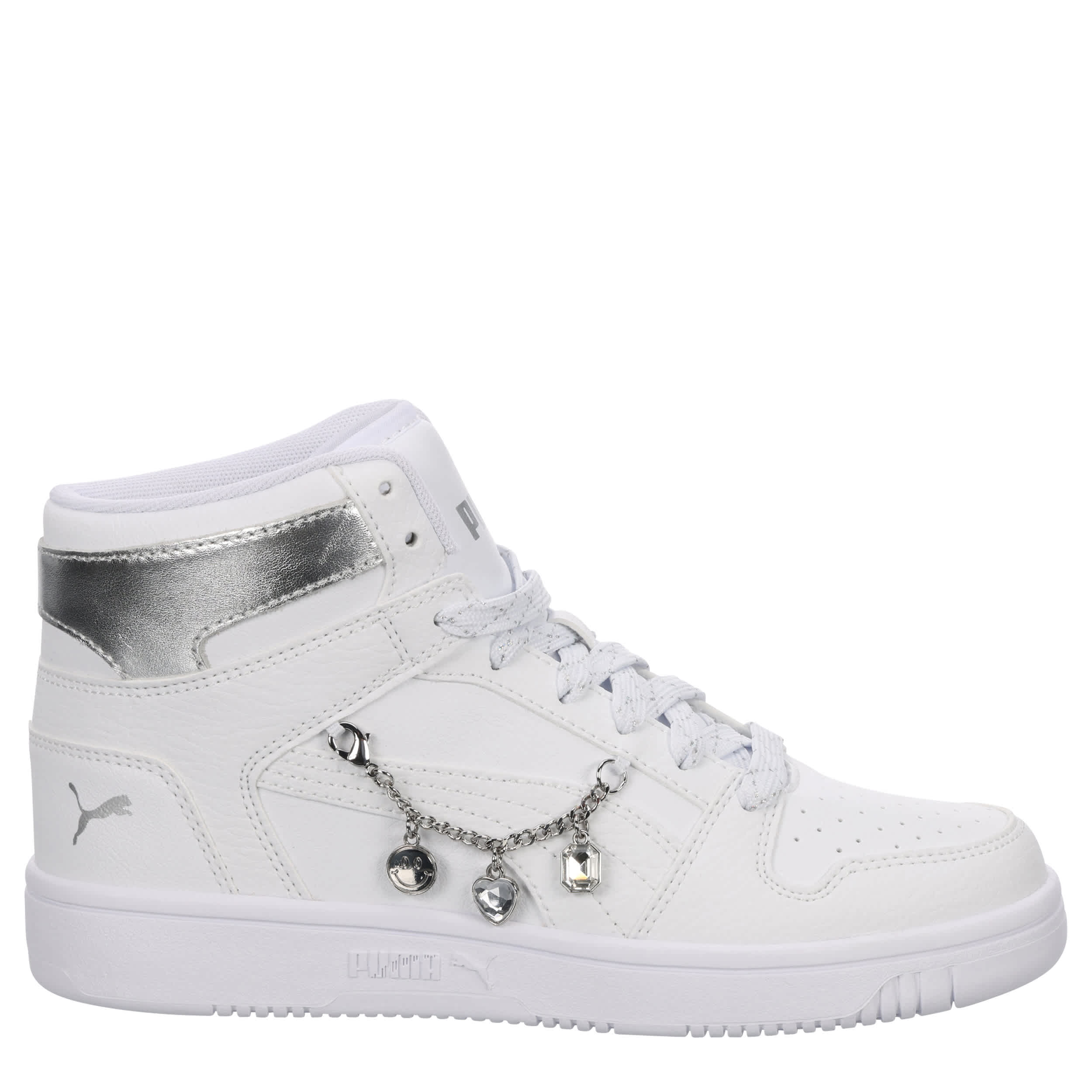 PUMA-GIRLS BIG KID REBOUND LAYUP SNEAKER-WHITE & SILVER