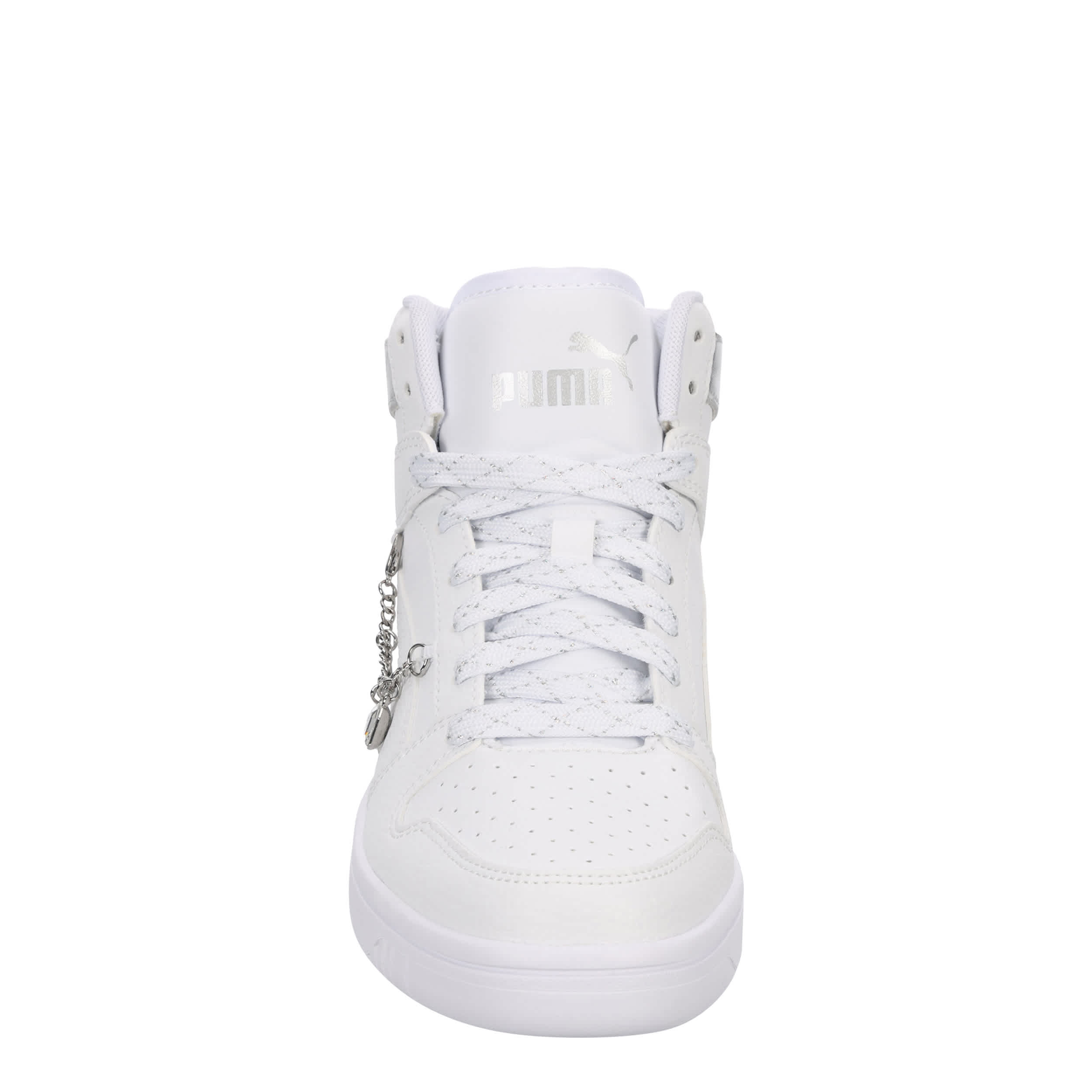PUMA-GIRLS BIG KID REBOUND LAYUP SNEAKER-WHITE & SILVER