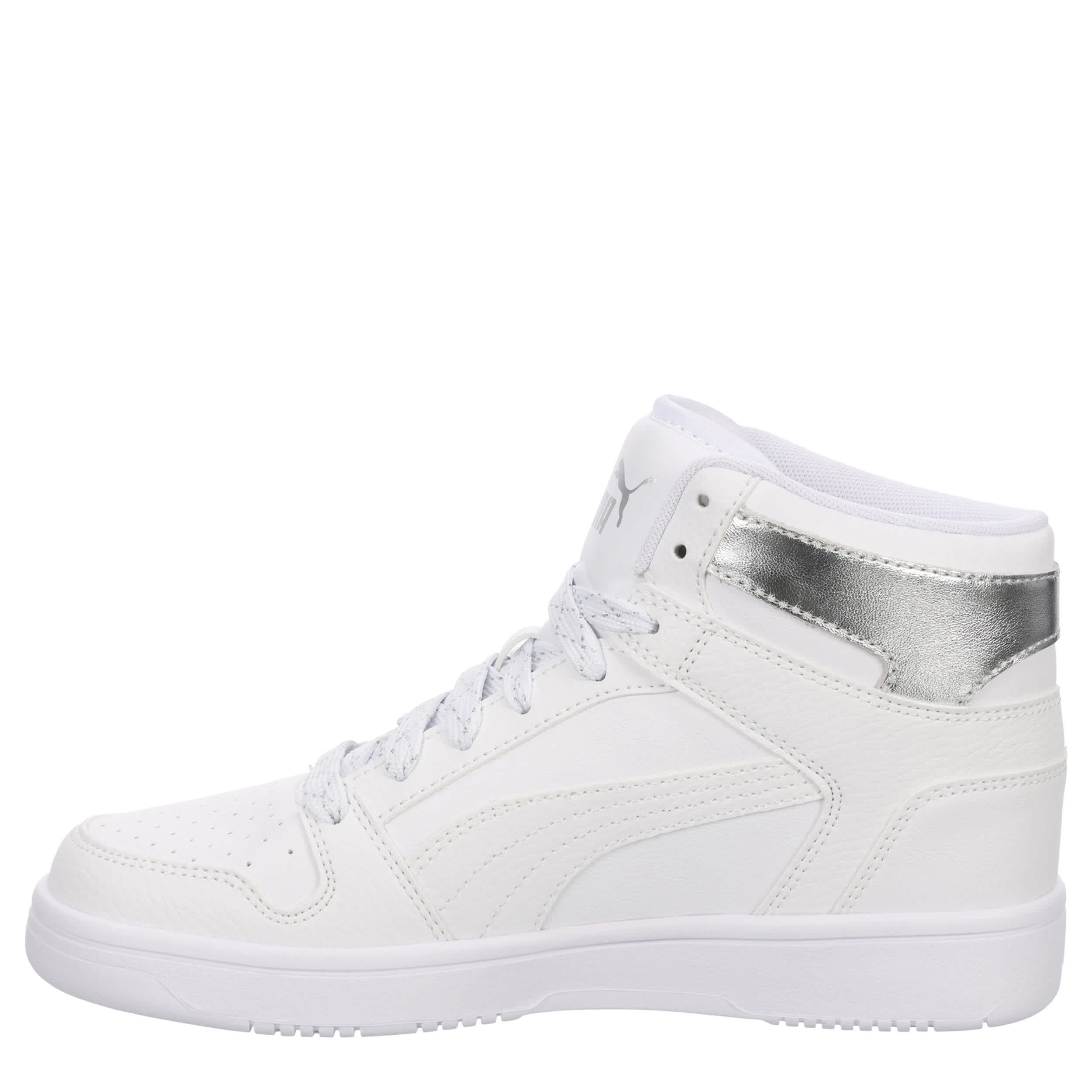PUMA-GIRLS BIG KID REBOUND LAYUP SNEAKER-WHITE & SILVER