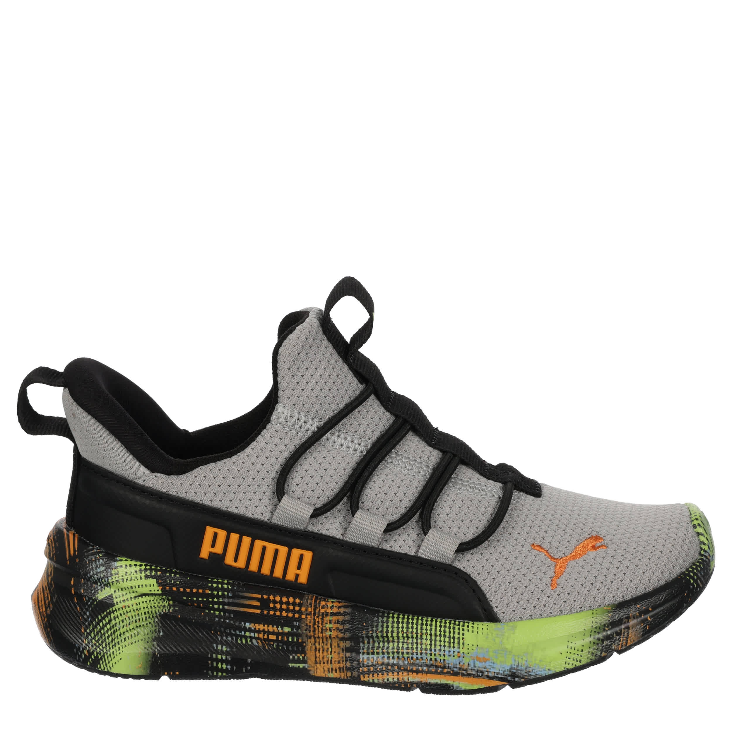 PUMA-BOYS LITTLE KID SOFTRIDE ONE4ALL 2.0 SNEAKER-GREY & LIME