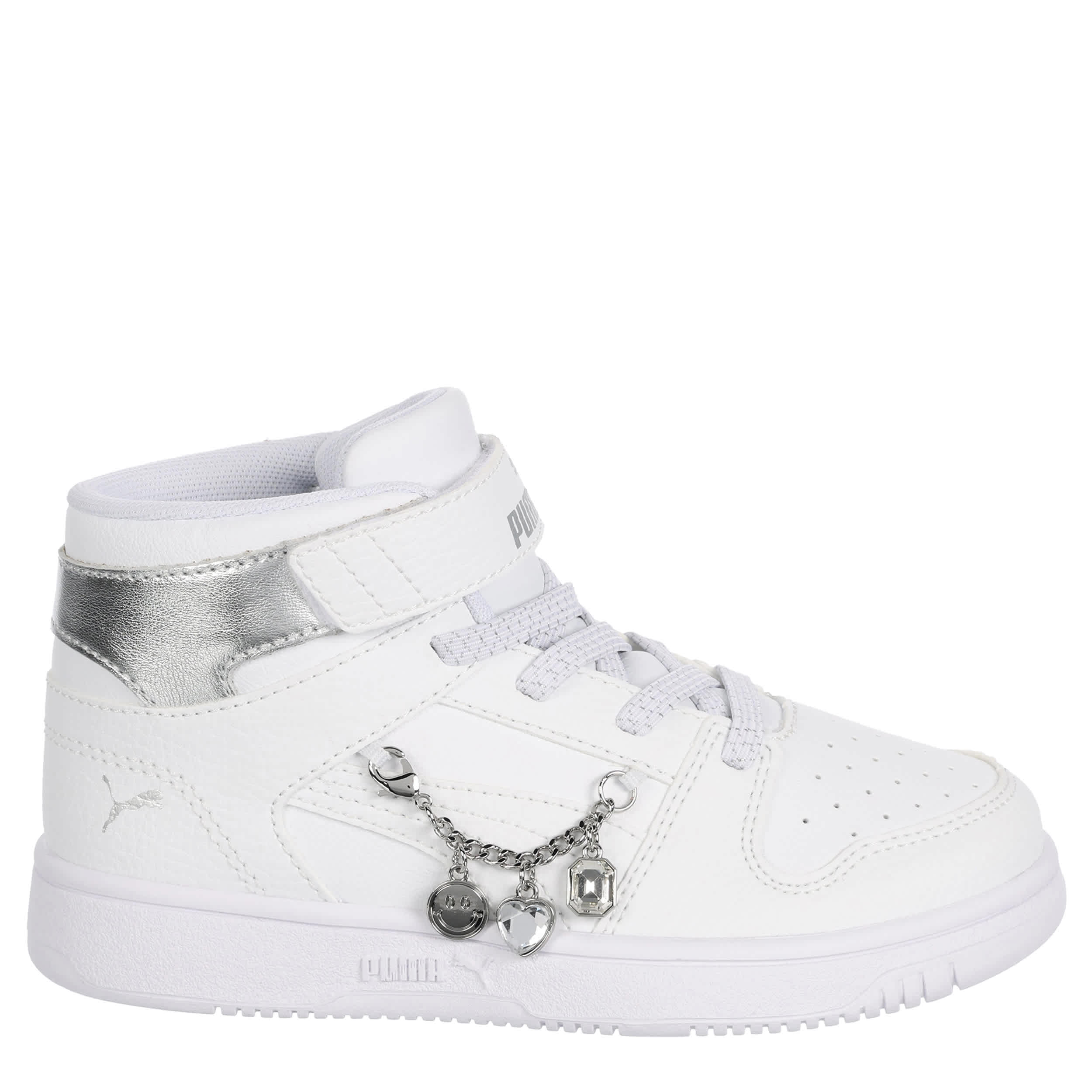 PUMA-GIRLS LITTLE KID REBOUND LAYUP SNEAKER-WHITE & SILVER